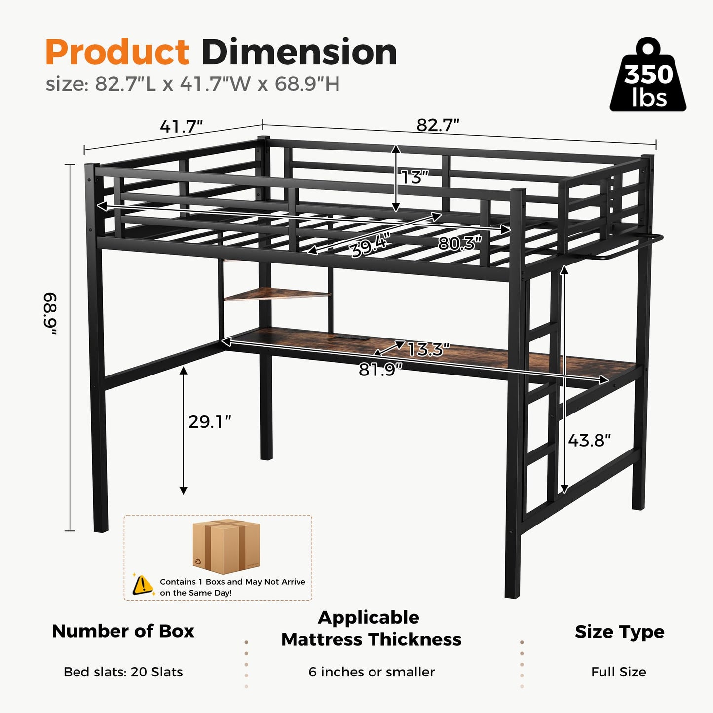 MAKIAAP Twin XL Size Metal Loft Bed with Desk & Ladder, LED Lights & Charging Station, Sturdy Noise-Free Frame for Kids, Teens & Adults, 350LBS, Space-Saving Design (Black, Twin XL)