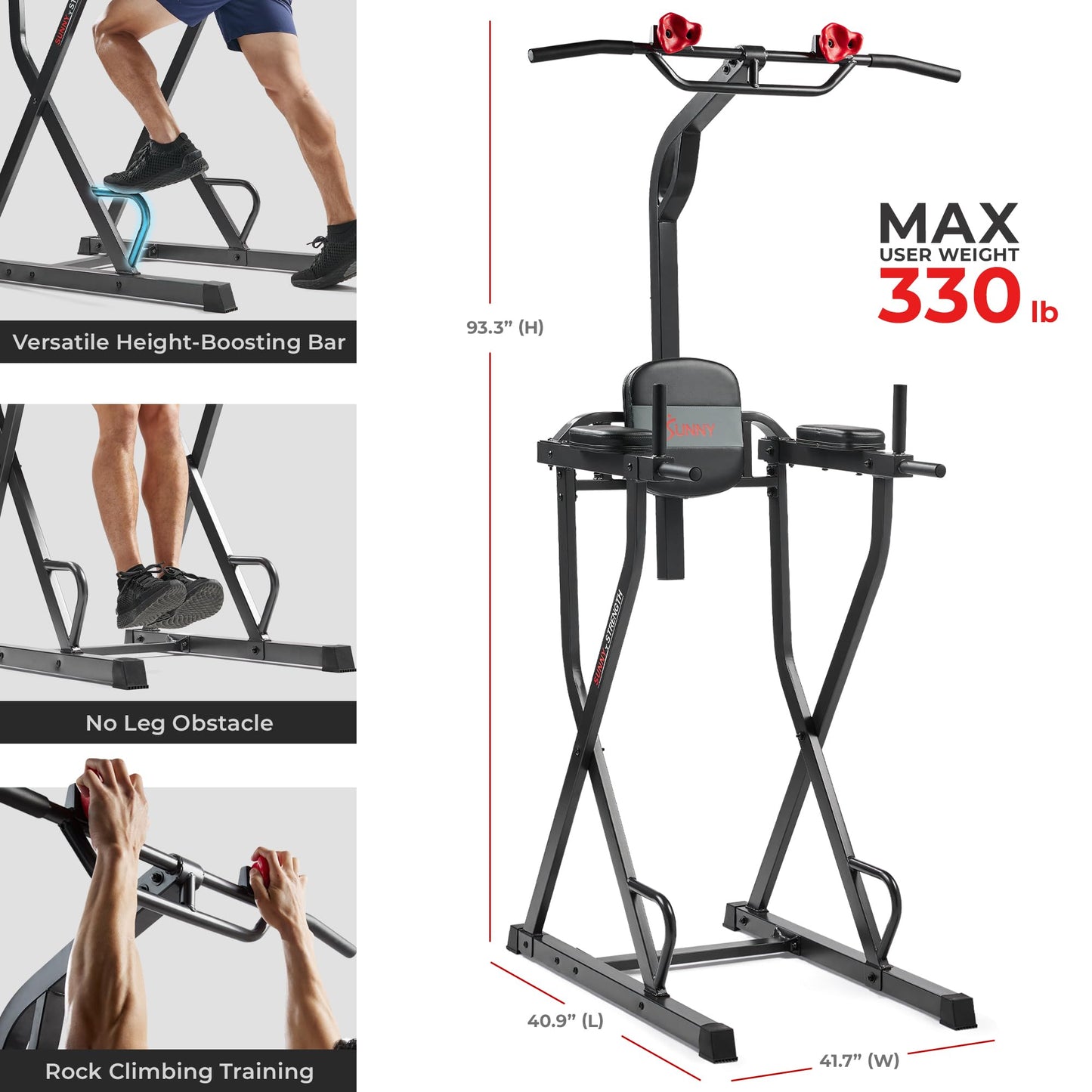 Sunny Health & Fitness Captain’s Chair Full Body Multi-functional Power Tower with Adjustable Pull-Up Bar, Rock-Climbing Grip, Dip Station, Push-Up Bar, Total Home Gym Strength Training - SF-XF922081