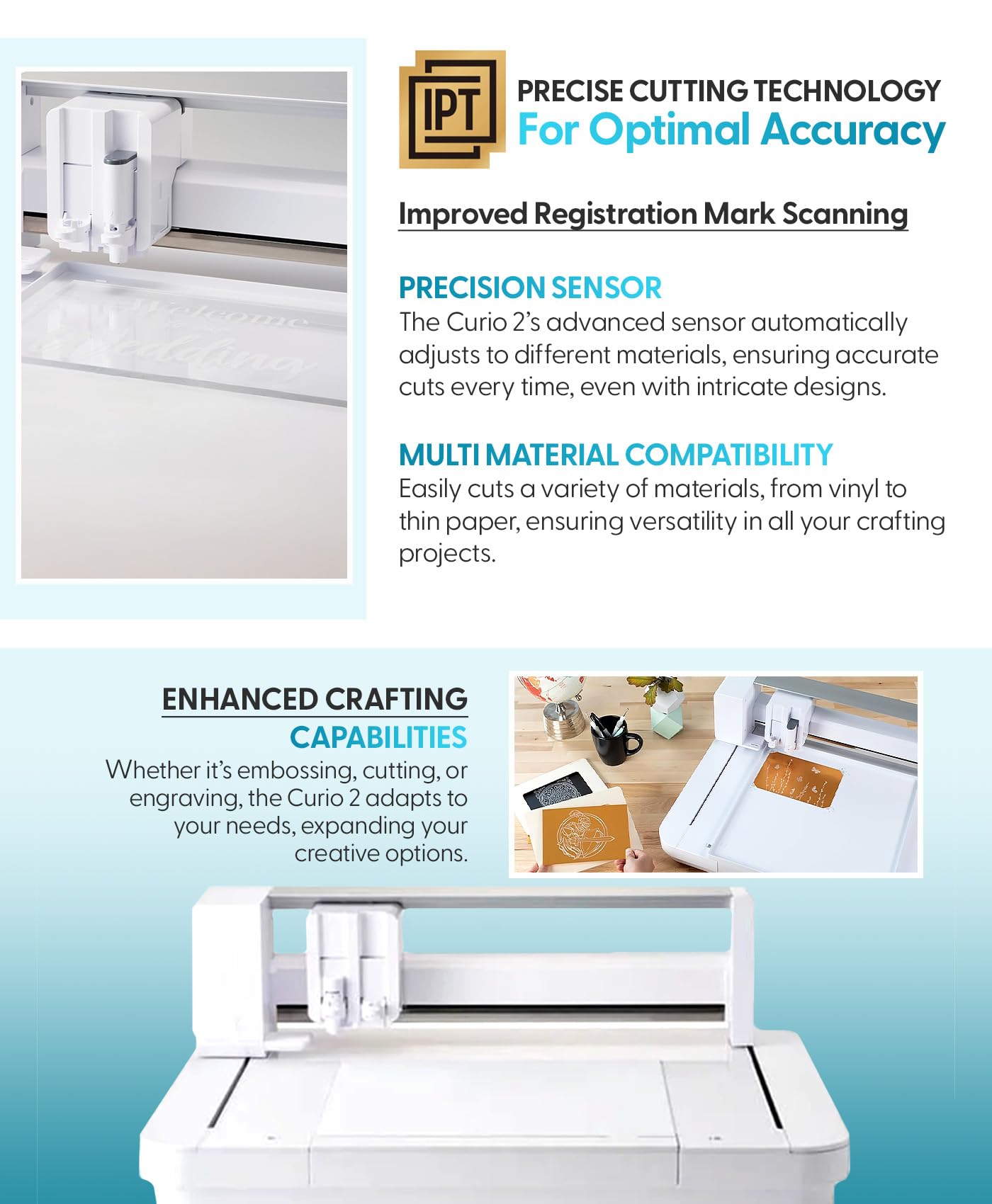 Silhouette Curio 2 12 inch Wide Format Flatbed Cutter with Electrostatic Bed, 20 mm Material Height, Electric Tool Compatible, and Silhouette Studio