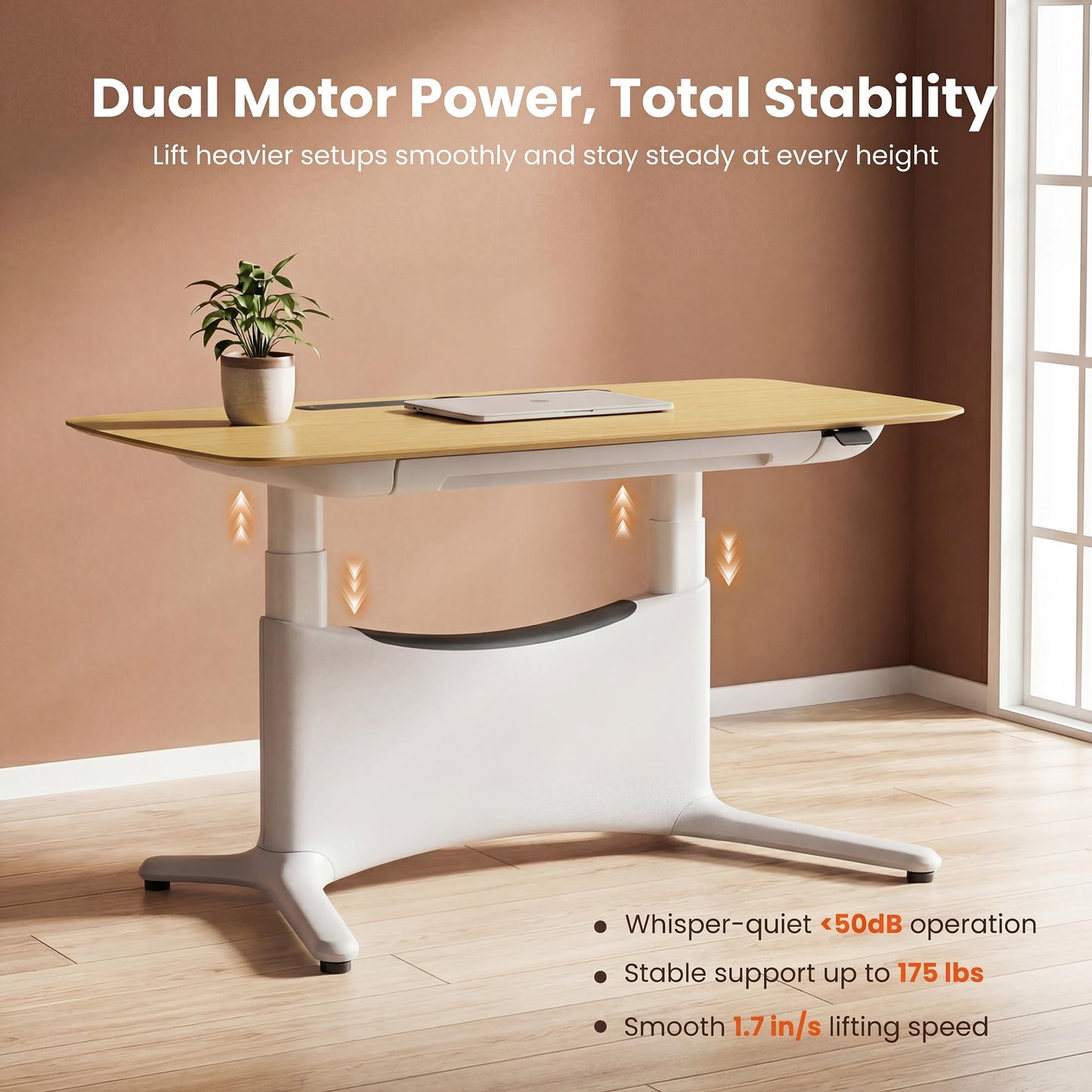 COLAMY Electric Standing Desk 55x28, Desktop Wobble-Free Dual Motor Sit Stand Up Desk with Drawers, Outlets & Footrest, Adjustable Height Computer Table for Home Office Workstation, Oak,White