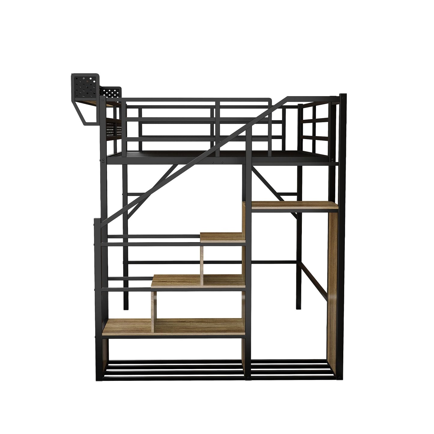 FAVSH Queen Size Metal Loft Bed with Reversible Stairs and LED & USB Port