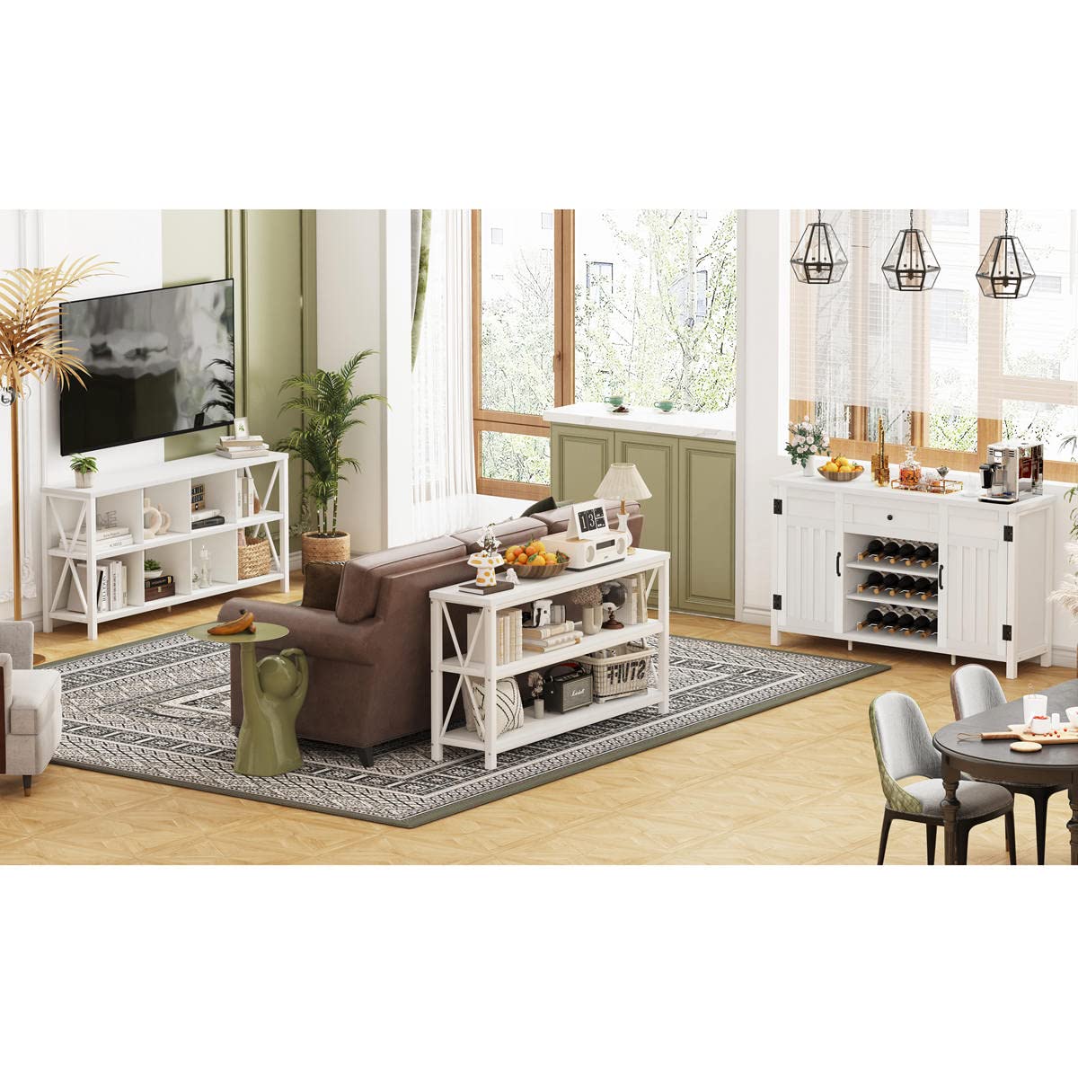 FATORRI 8 Cube Storage Organizer Bookshelf, 62 Inch Rustic Wood Horizontal Bookcase, Industrial Cube Long Book Shelf for Living Room (White Oak)