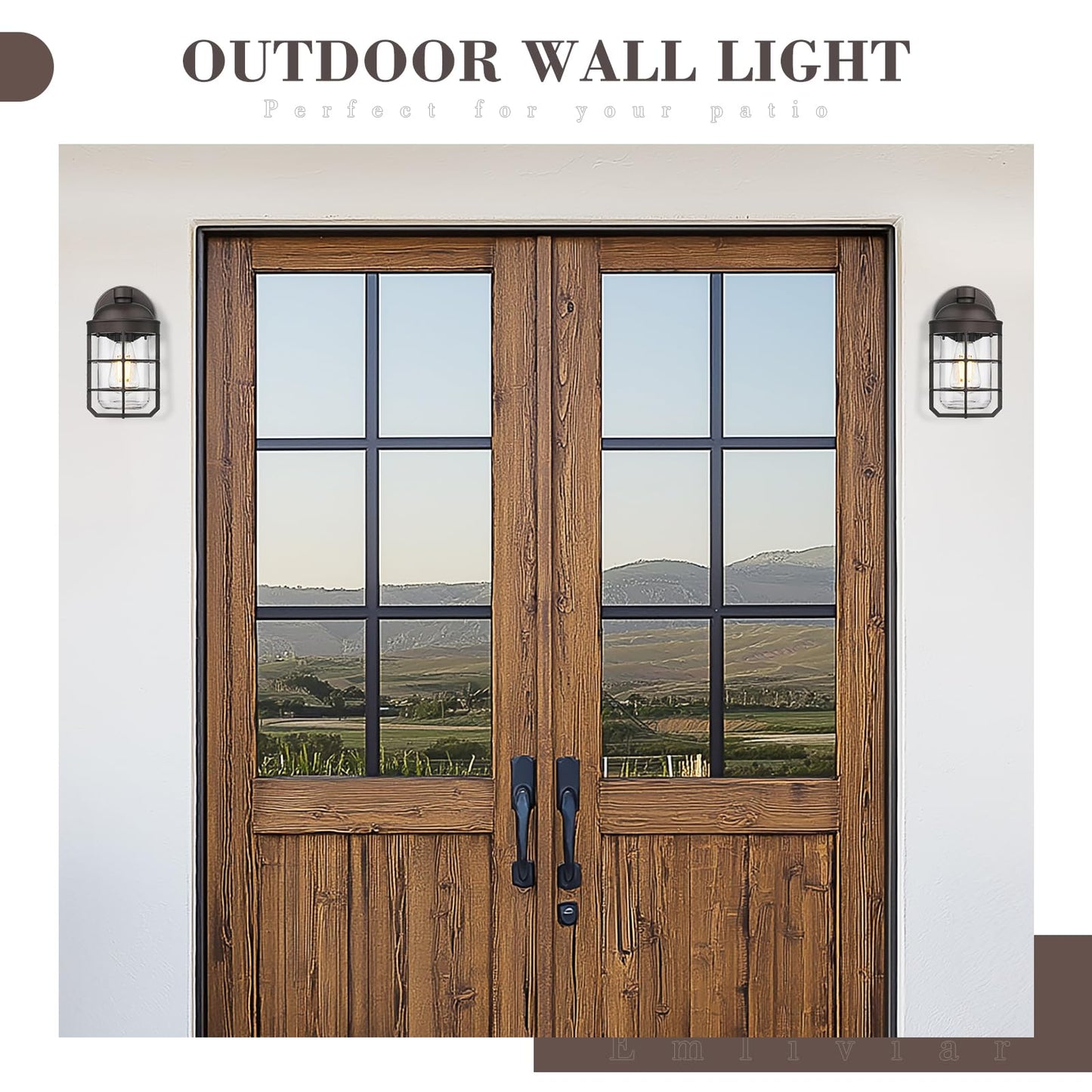 Emliviar Outdoor Wall Lamps 2 Pack, Waterproof Vintage Lighting, 11.3 Inch, Oil Rubbed Bronze with Clear Tempered Glass, Model GE255BL-2PK ORB
