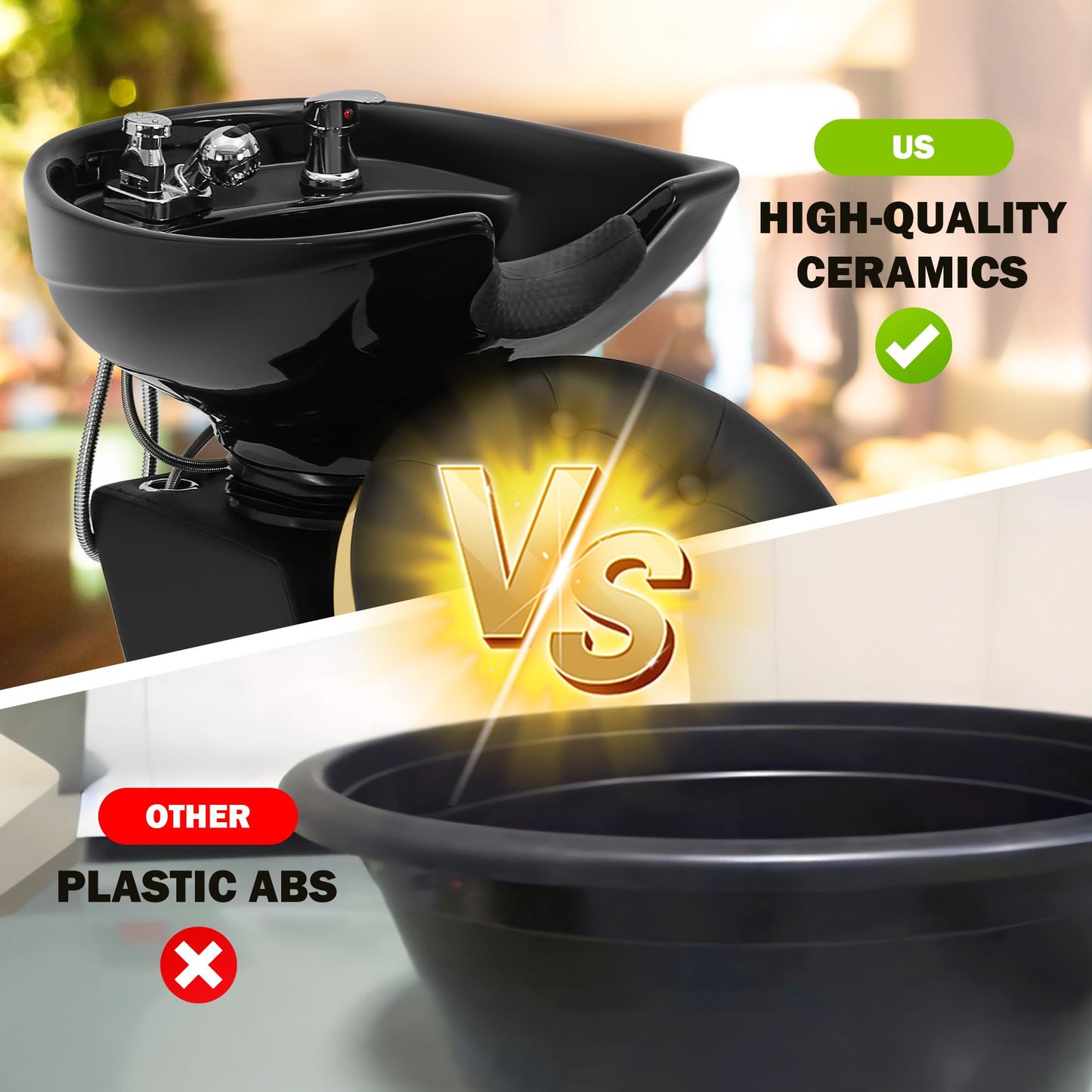 Hicomony Shampoo Bowl, Backwash Shampoo Station Chair, Adjustable Porcelain Ceramic Hair Wash Bowl Unit Station, Salon Equipment for Barbershop Beauty Spa Massage Hairdressing Equipment
