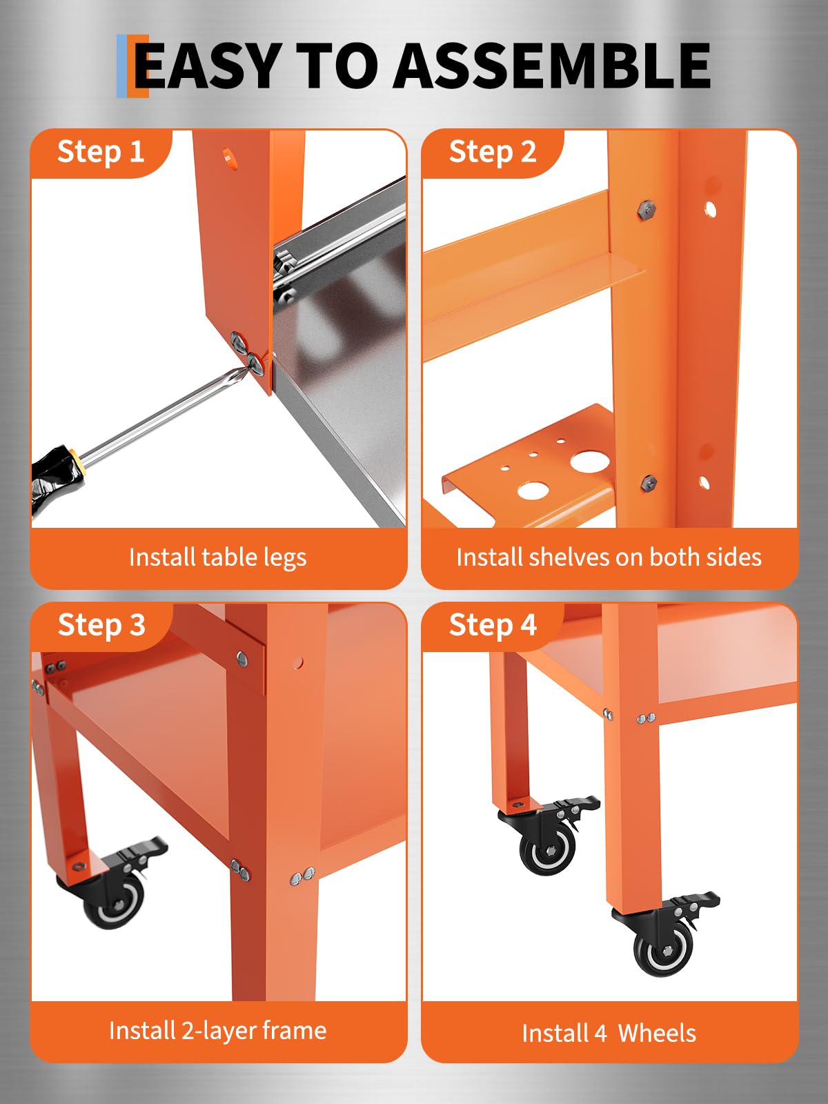 36" x 18" Welding Table, 1200 Lbs Capacity Welding Workbench Table Top with Lockable Wheels,Tool Rack & Tray, 4 Tool Slots and 5/8" Fixture Holes for for Welding Repair Works, Orange