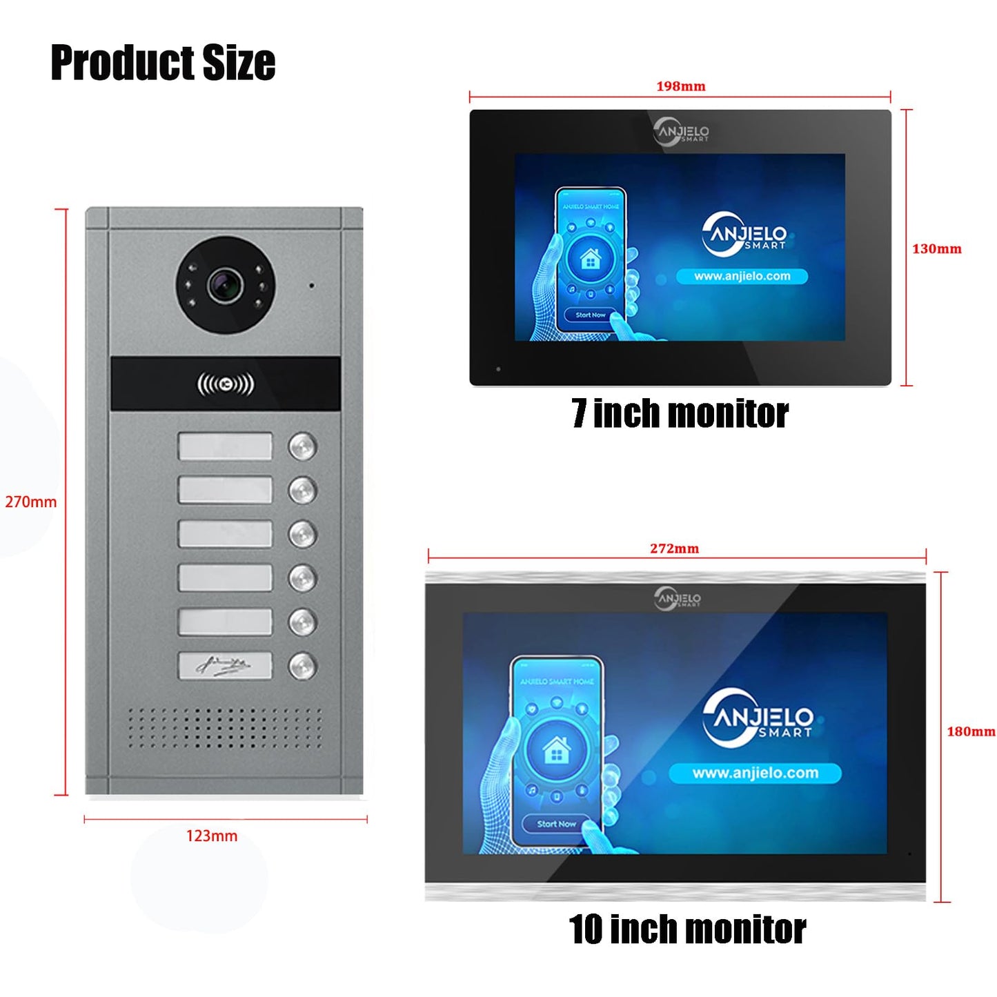 Wired Video Apartment Doorbell Intercom System,6/12/18/24 Units 7 inch Touch Monitor Video Door Phone Indoor Outdoor Kit,2 Way Audio,1080P,Motion Detect for Home (6 Family)