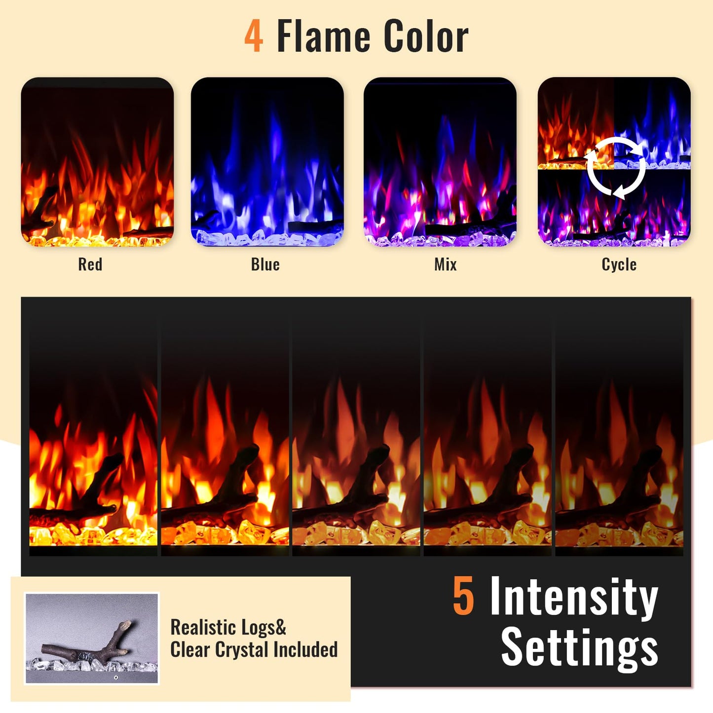 TUAN 60 Inch Electric Fireplace,Ultra-Thin Electric Fireplace Inserts,Recessed & Wall-Mounted Fireplace, Adjustable Flame, Remote Control - Linear with Timer, 750/1500W