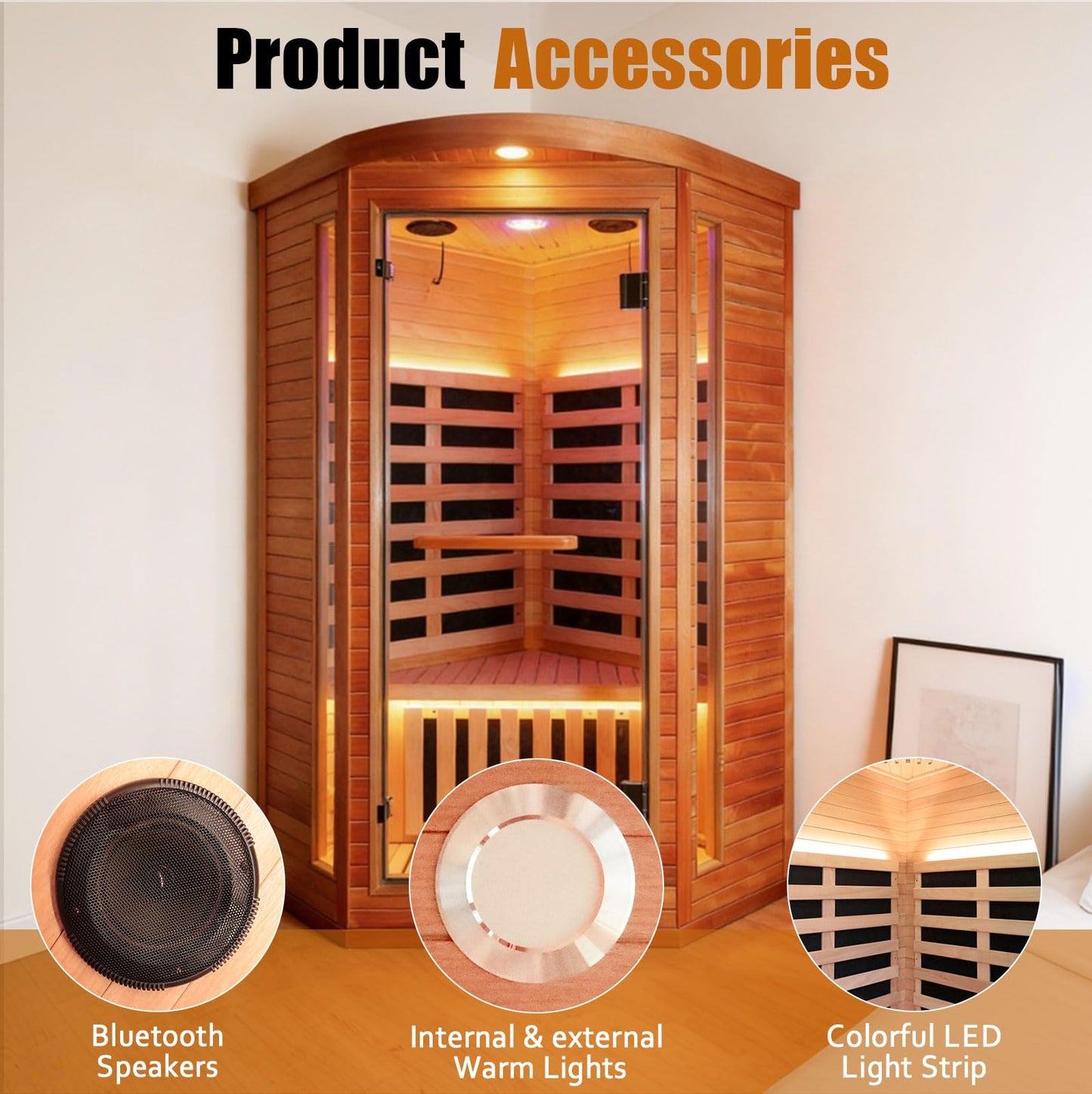 ToTibuy Corner Sauna Far Infrared Sauna 1 Person Home Saunas Indoor Wood Spa Room 1300W 120V with Red Light Bluetooth Speakers 37.4" x 37.4" x 70.9"