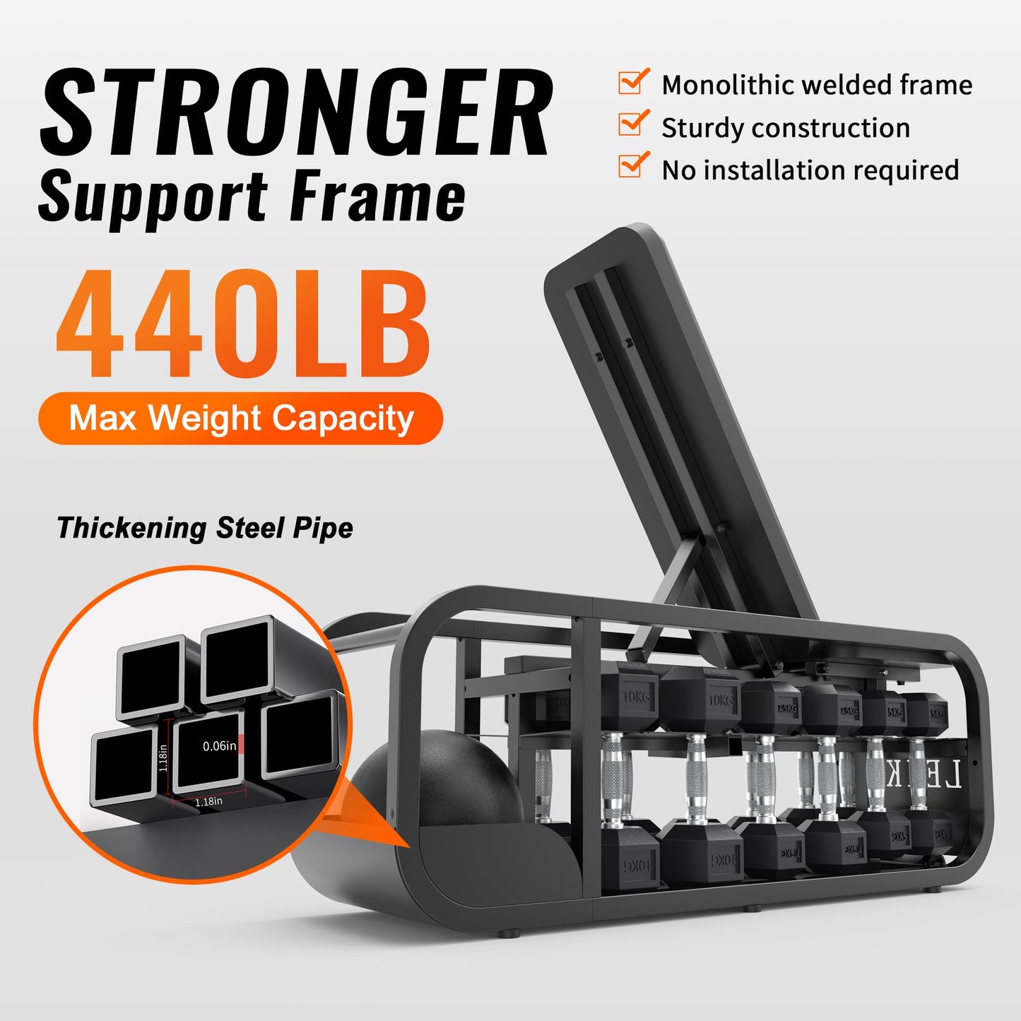 leikefitness Adjustable Weights Bench, Multifunctional Strength Training Bench, Combining a Cast Iron Stand, Adjustable Bench, Dumbbell Storage Box in One Compact Unit
