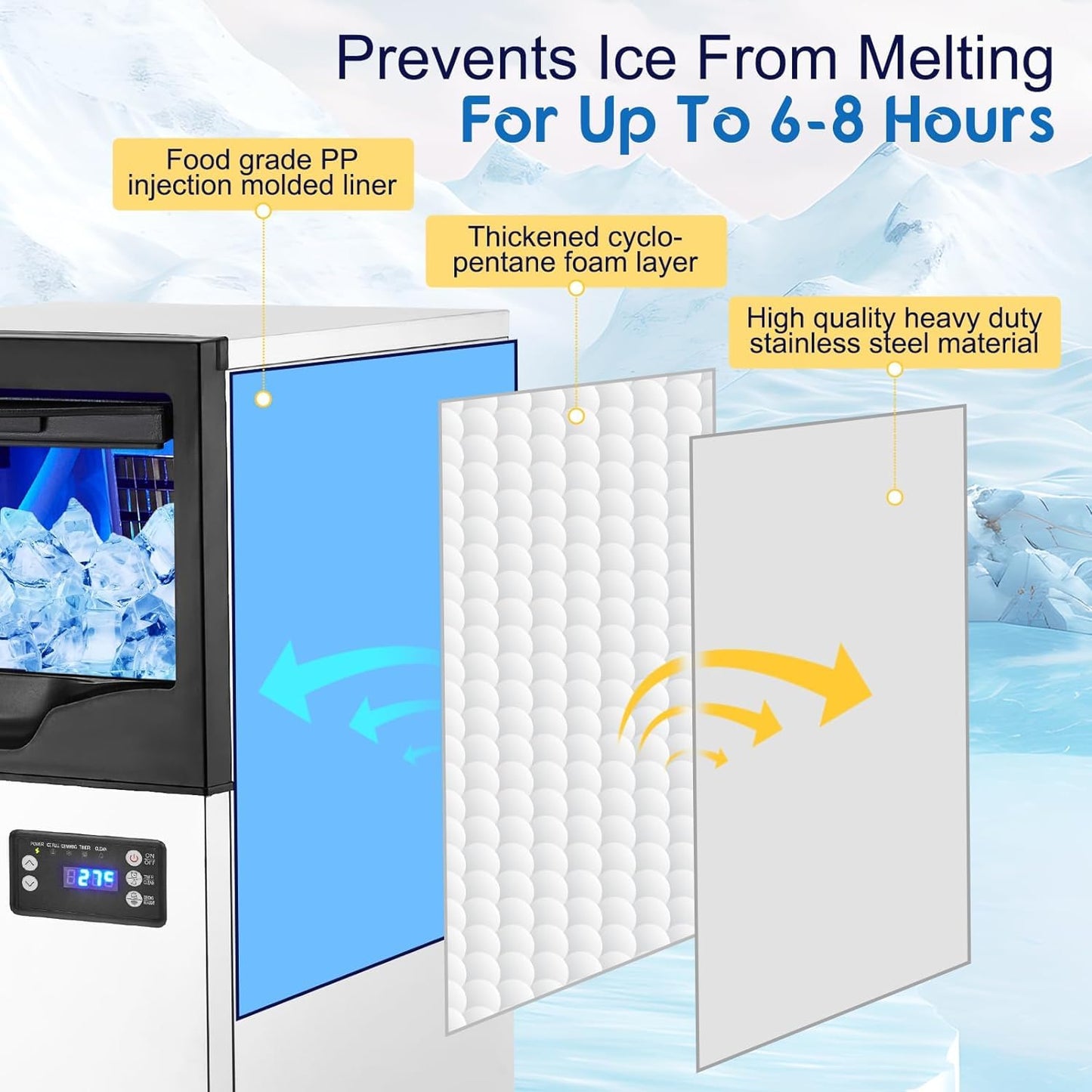 GarveeTech Commercial Ice Maker Machine, 100 LBS/24H Under Counter Ice Maker with 33 LBS Ice Capacity, Stainless Steel Freestanding Ice Machine with Ice Scoop, Self-Cleaning, for Home Restaurant, Bars