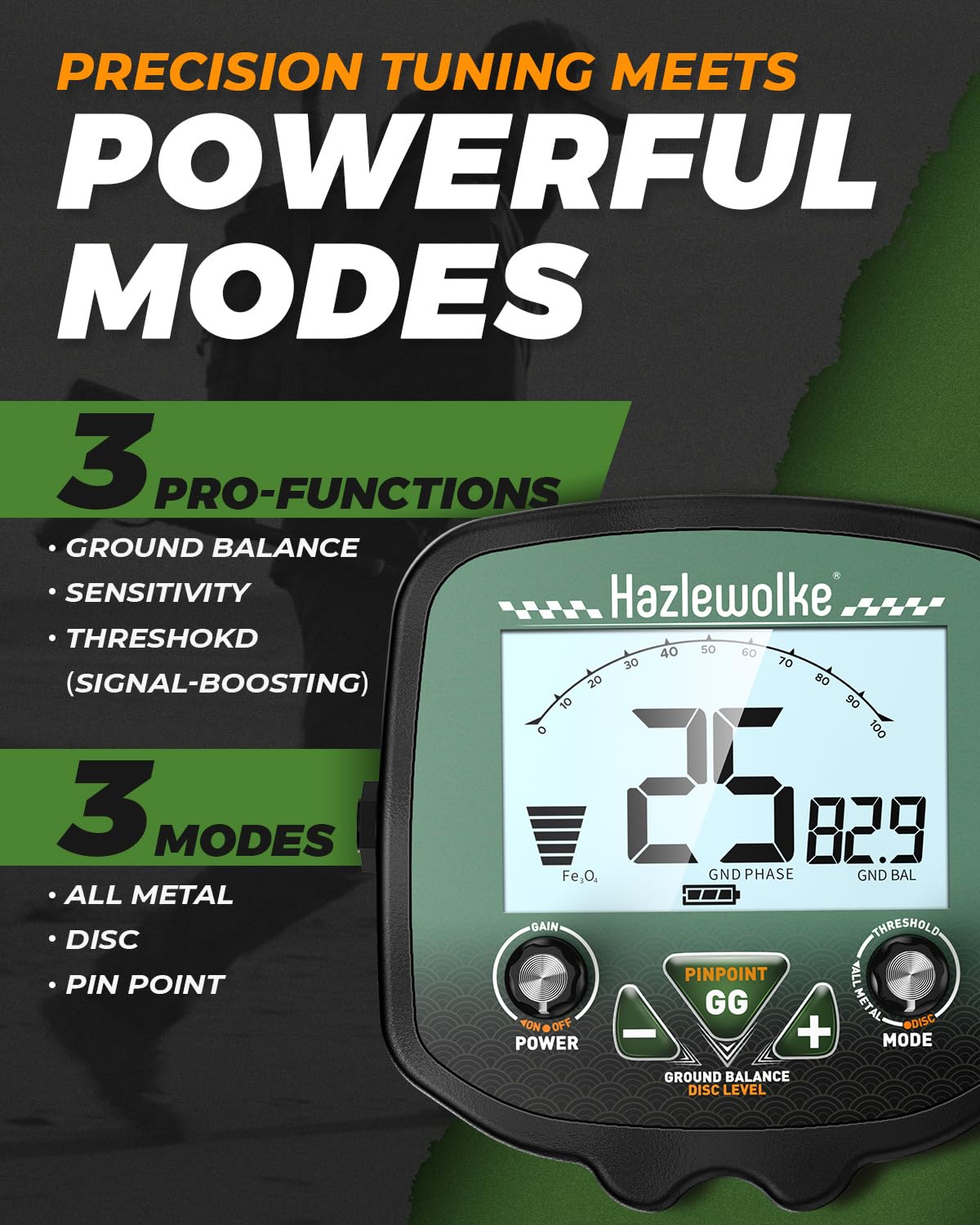 Hazlewolke TX-850 PRO Metal Detector for Adults Professional – High Frequency 19.23kHz Gold Detector with Manual & Auto Ground Balance, 13" Waterproof Double-D Coil, LCD Display, Pinpoint Mode