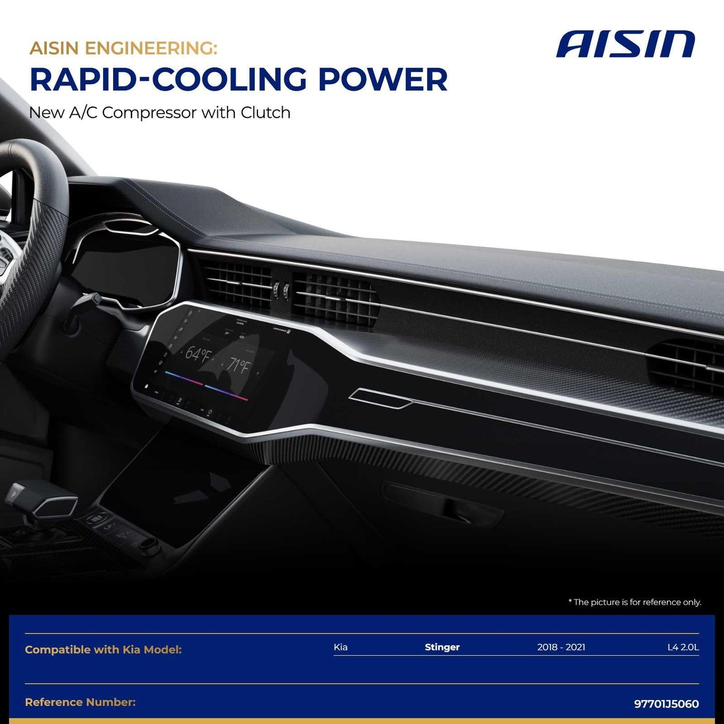 AISIN AFTERMARKET ACCKA-00037 Air Conditioner AC Compressor - Compatible with Kia Stinger 2018-2021 2.0L - with 6-Pulley Groove, with Clutch