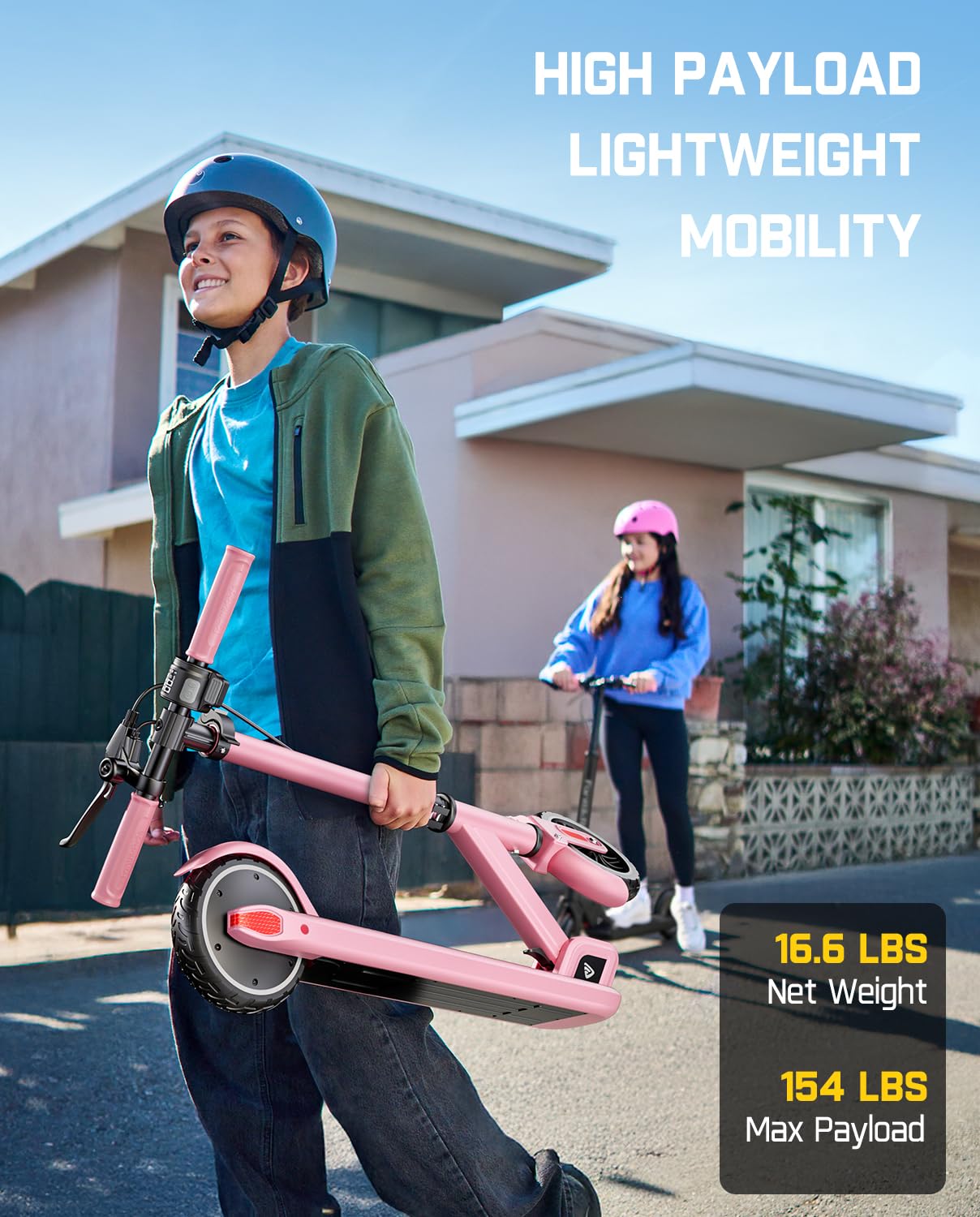 FanttikRide T9 Electric Scooter for Big Kids 6-14, 7/10/12 MPH, LED Battery Level, Height Adjustable and Foldable, Electric Scooter for Teenagers, Up to 40 mins, Pink