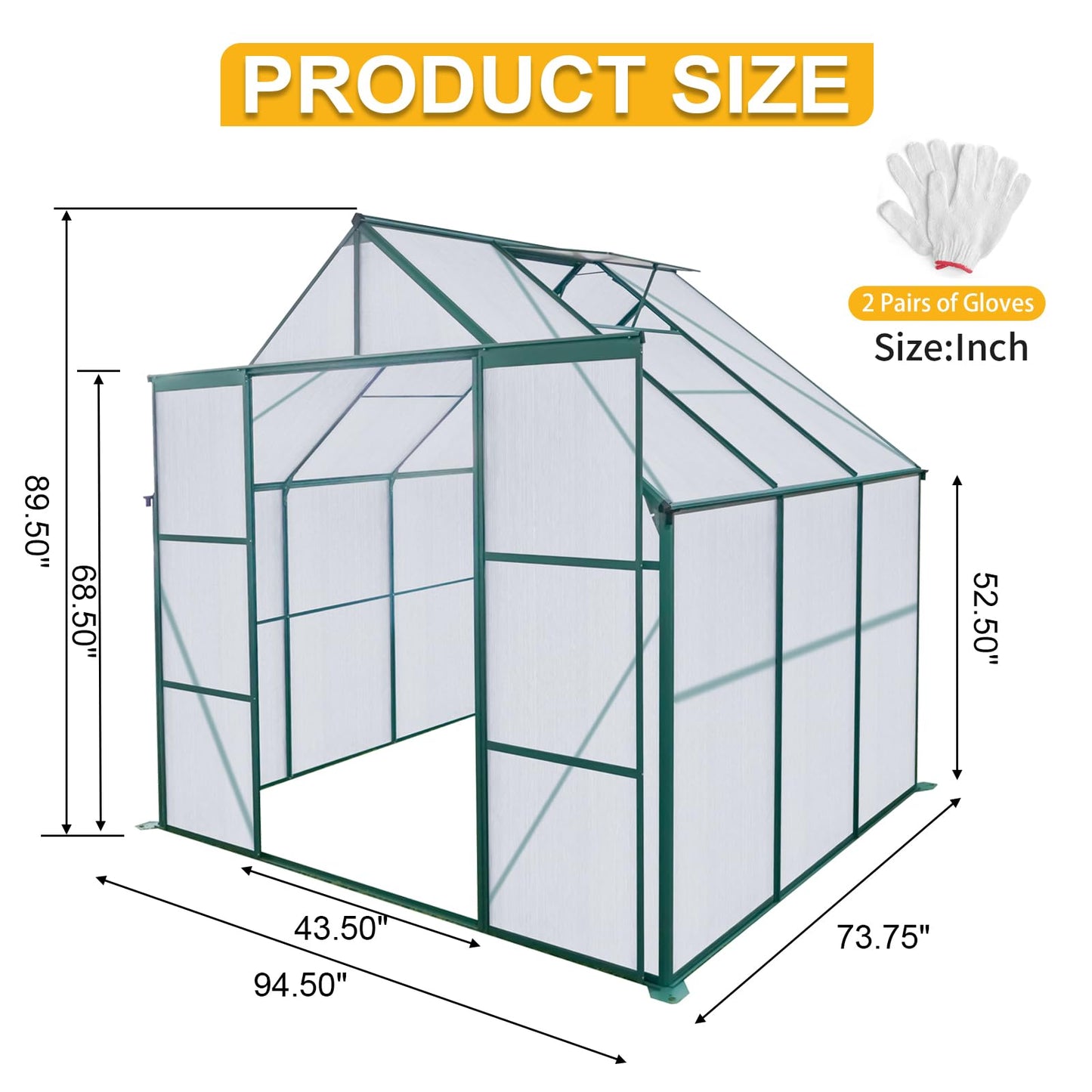 Ball & Cast 8X6 FT Greenhouse for Outdoors,Double Sliding Door Polycarbonate Raised Plant Base with Drainage System,Backyard Aluminum Heavy Duty Walk-in Green Houses w/ Adjustable Roof,Green