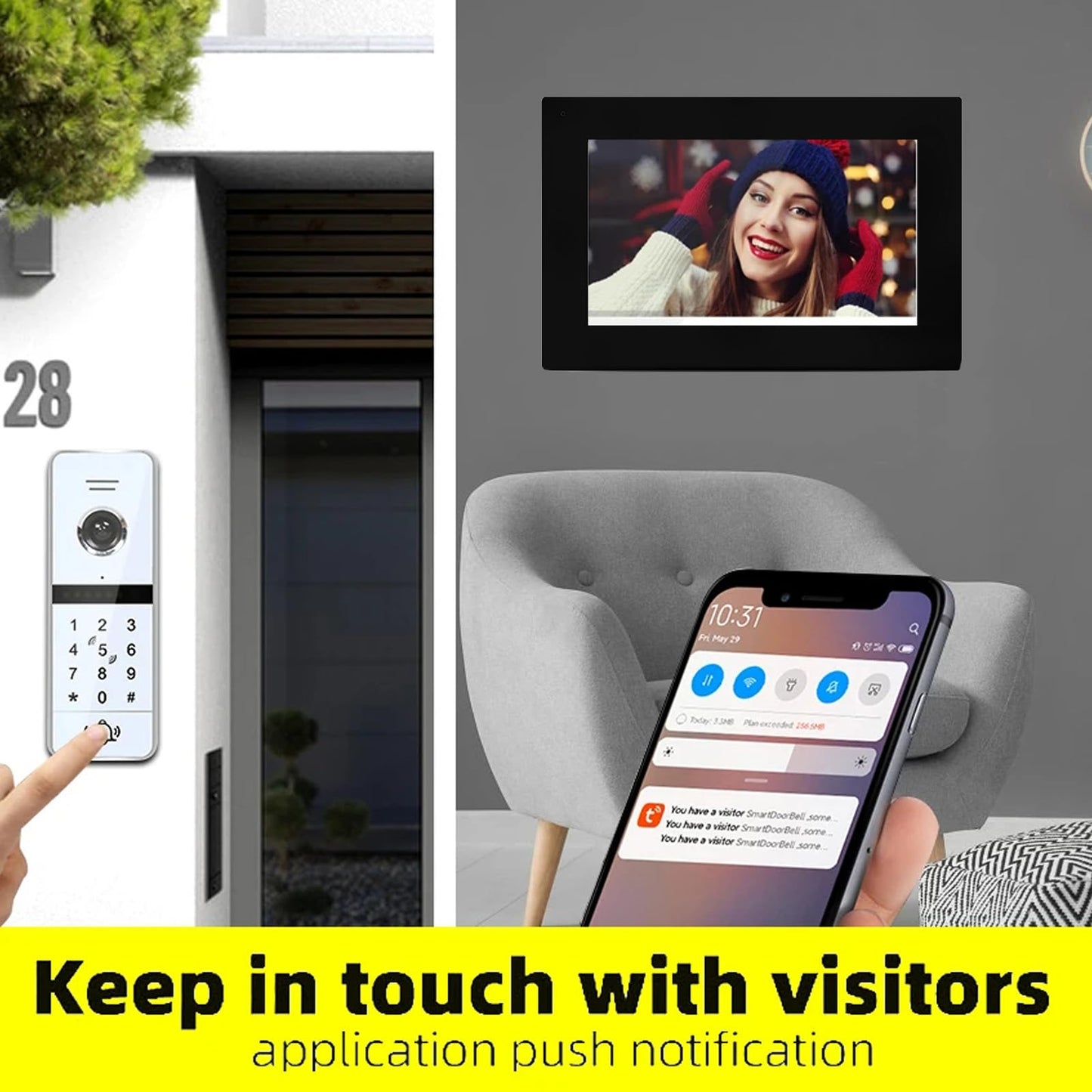 ANJIELO SMART Wireless Video Intercom System Wired 7 Inch Touch Monitor for Home Residencial RFID Card Access 1080P Doorbell Camera Tuya Video Intercoms for Apartment