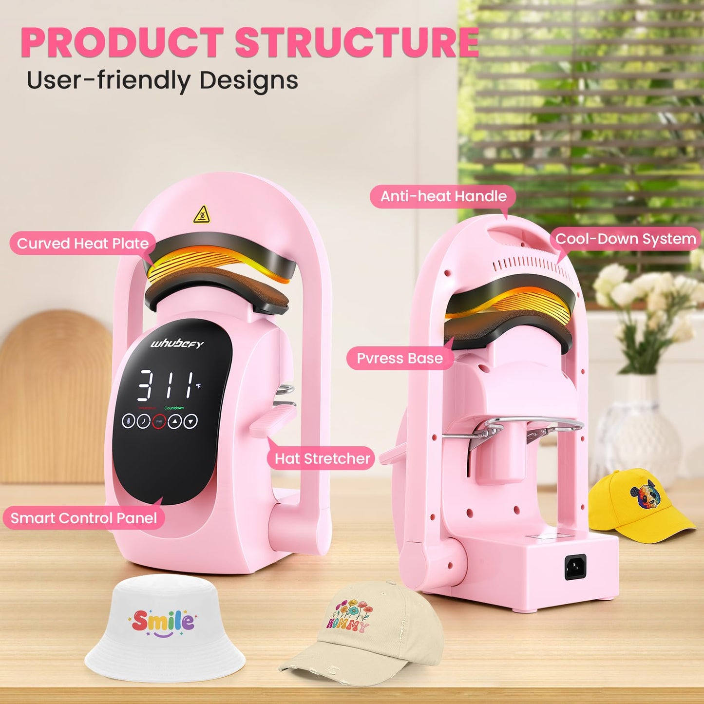 Whubefy Auto Hat Heat Press Machine, 3-in-1 Hat Press Heat Machine for Caps with 3 Platens, Blank Cap, Gloves, Automatic Open/Release, Heat Transfer Cap Heat Press HTV Iron On for Vinyl, Sublimation
