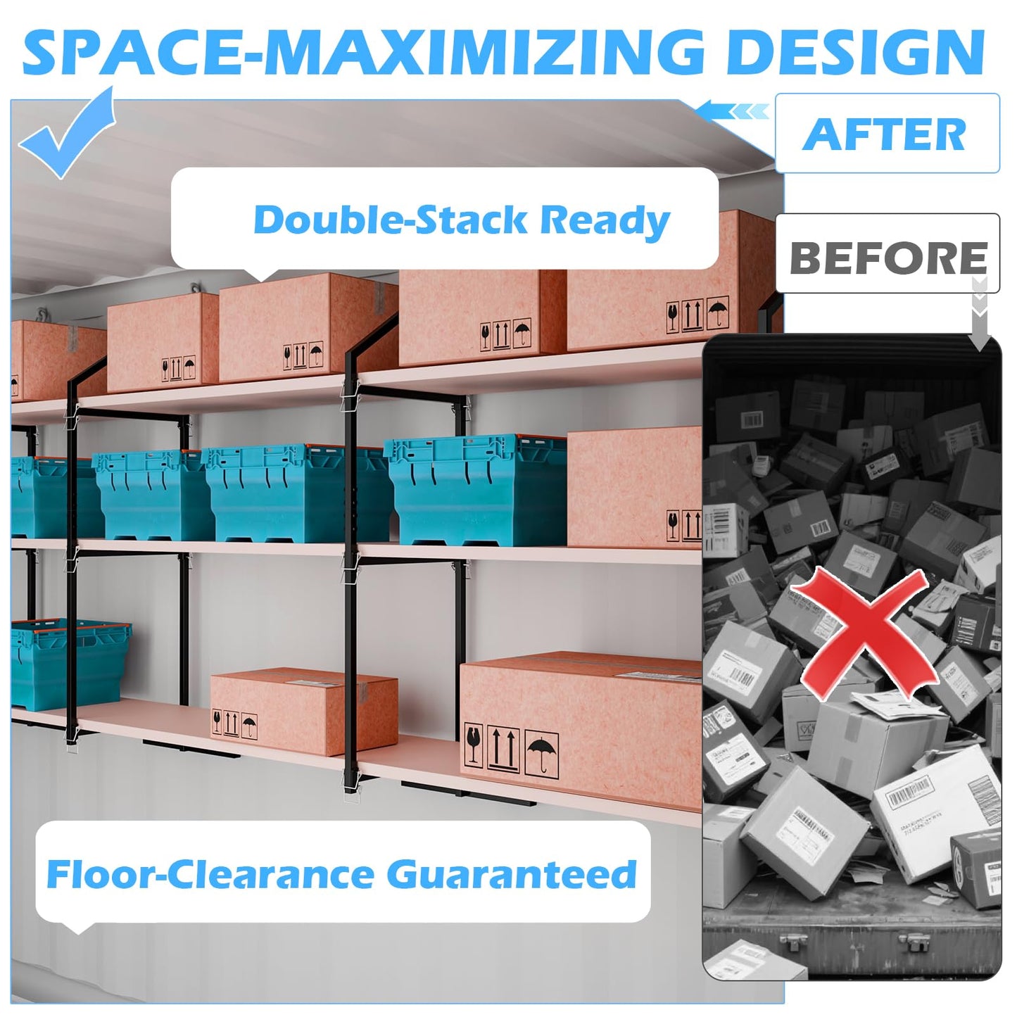 ZUIWAN Heavy Duty Shipping Container Shelving Bracket Kit (4-Pack) - 3-Tier Hanging Shelving Rack (19" D x 62" H), Universal Cargo Container Brackets