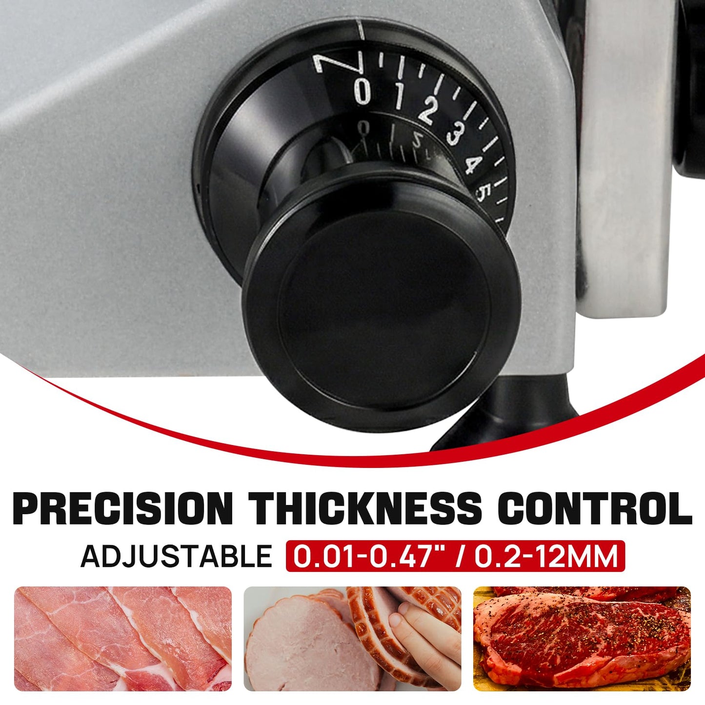 ARINOO 10''Commercial Meat Slicer, Electric Food Slicer with Carbon Steel Blade and Sharpening Stone, Deli Food Slicer for Frozen Meat, Cheese, and Bread, Easy to Clean for Home & Restaurant Use