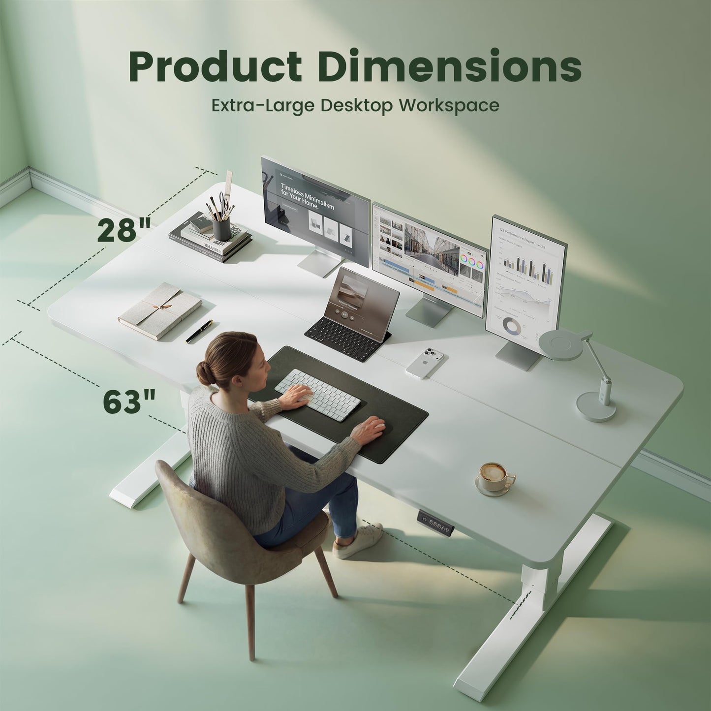 CubiCubi Standing Desk, 63 x 28 Inches Electric Height Adjustable Computer Desk, Sit Stand up Home Office Desk with Memory Presets, White