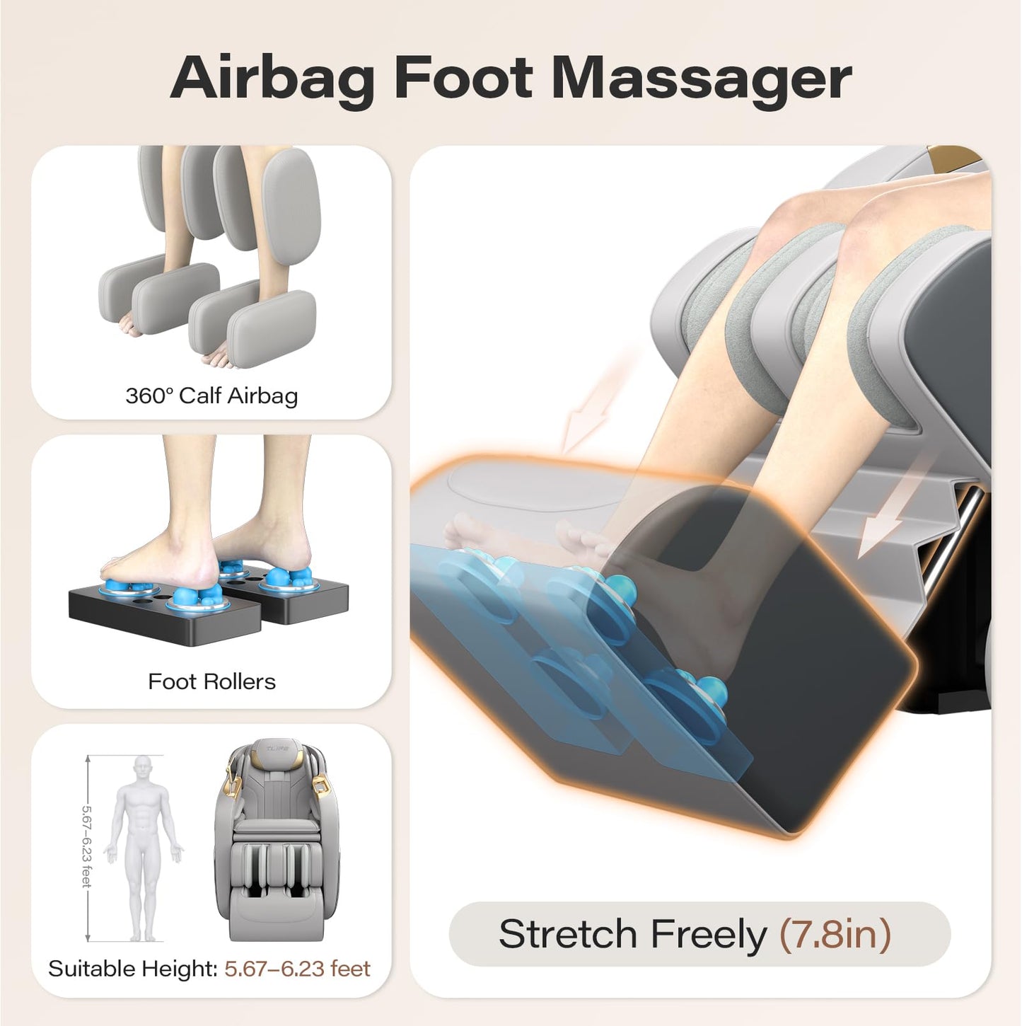 TLIFE Massage Chair Full Body, 160°Zero Gravity Recliner with Body Scan, 50" SL-Track Shiatsu Massage Chair, Fixed Point Massage, Foot Rollers, 12 Auto Modes, Deep Yoga Stretch, Heating, Grey