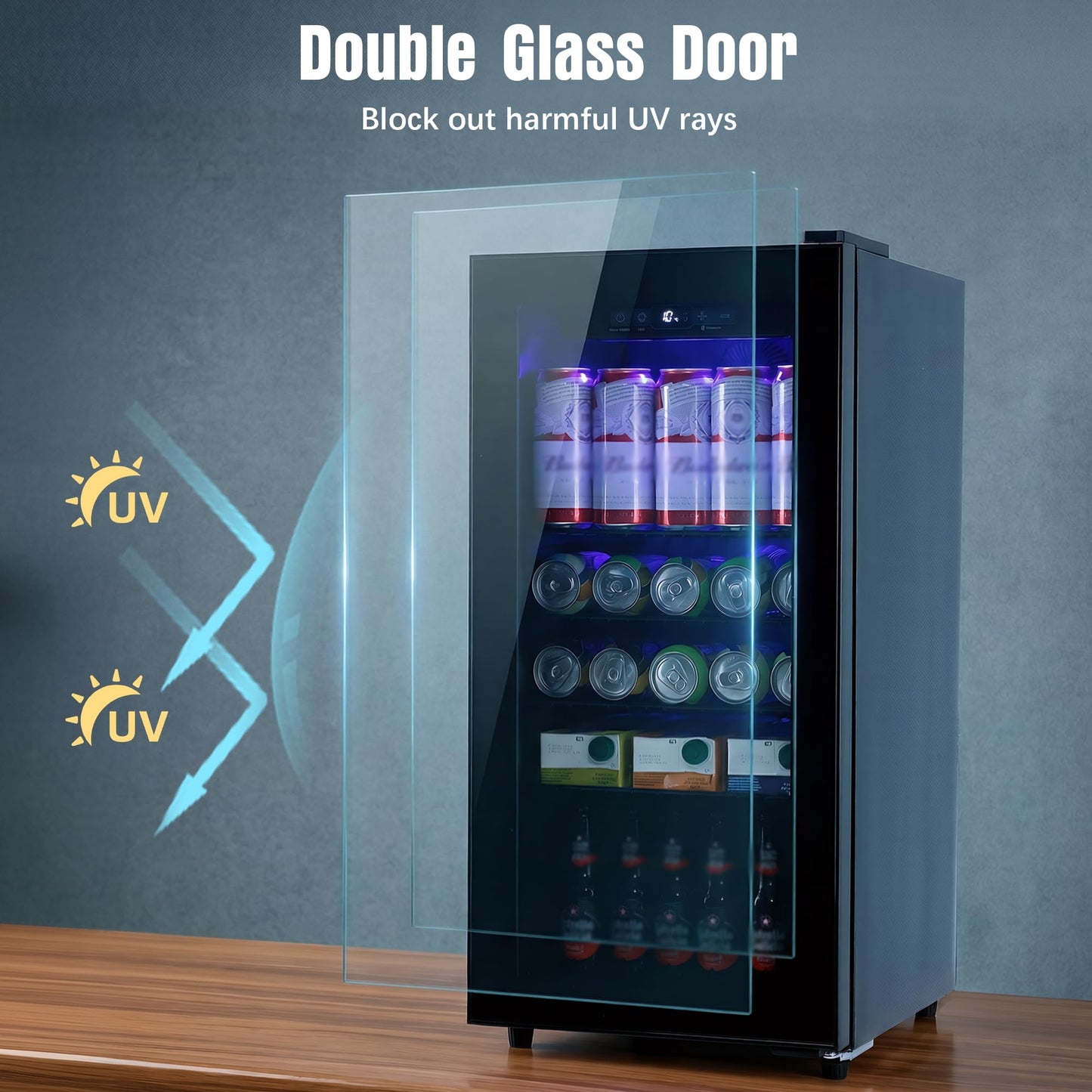 Borcolo Beverage Refrigerator Mini Fridge Beverage Cooler 3.9 Cu. Ft. Drink Fridge Glass Door for Soda, Beer, Wine with LED Light, 150 Slim Can, Temperature Control Compact Mini Bar for Office, Home