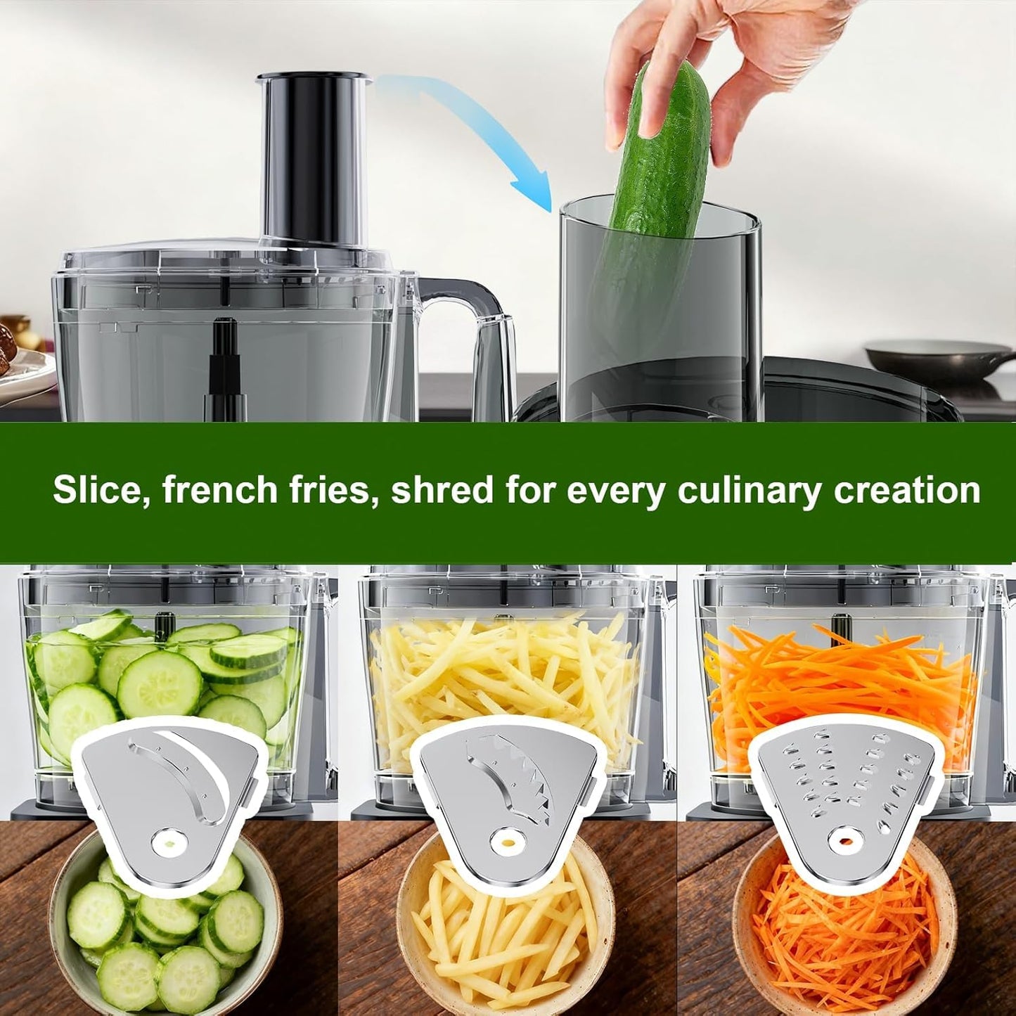 Camic Food Processor and Blender for Home Use, 600W, Blending, Grinding, Shredding, Slicing, Doughing, Meat and Vegetable Chopping, Ice Crushing, 6 Presets, Easy to Operate and Clean (Upgrade Version)