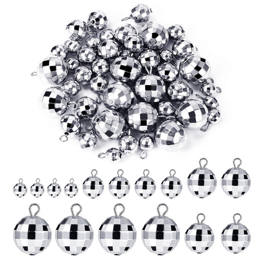 PEUTIER 48pcs Mini Disco Ball Pendants, Silver Alloy Steel Reflective Charms for DIY Crafts and Party Decorations
