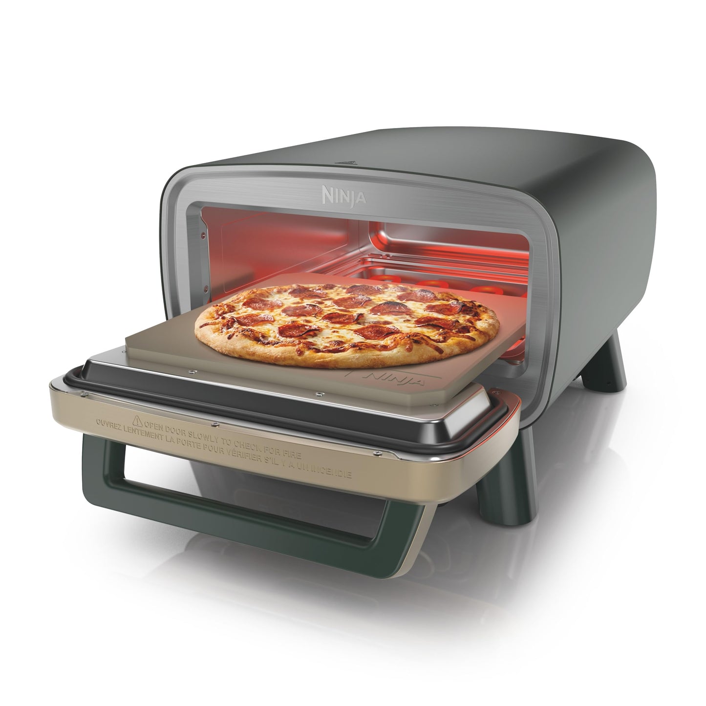 Ninja Artisan Outdoor Pizza Oven, 12-inch, 3-minute Pizza, Neapolitan, Thin Crust, New York Chicago, Custom, 700F Max Temperature, Electric Heat, Bake, Broil, Proof, Warm, Green, MO201GN2