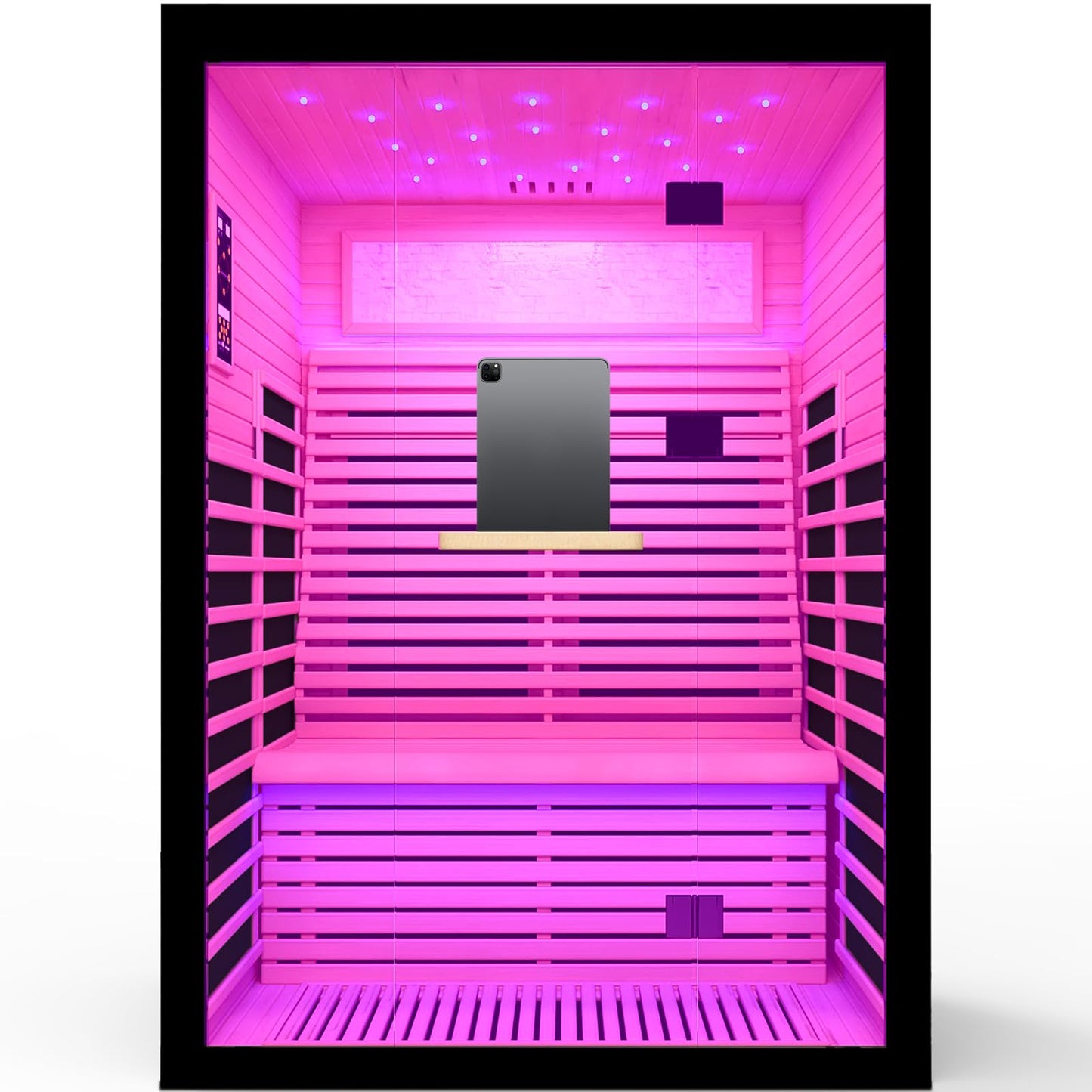 HOSAUNA Sauna 2 Person Far Infrared Sauna Home Canadian Hemlock Indoor 2160W Low-EMF Dry Saunas with Oxygen Bar, 21 Full Stars in 7 Color Remedies, Control Panel, Speakers (53.1 * 47.2 * 74.8 in)