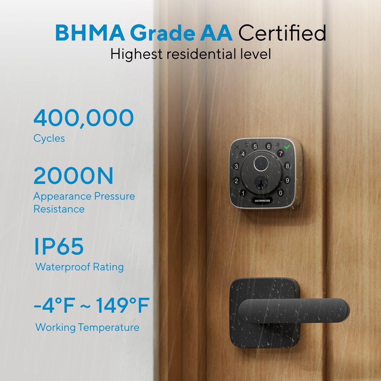 ULTRALOQ Bolt Fingerprint WiFi Smart Locks for Front Door with Door Sensor, Works with Apple Home, Alexa, Google, Keypad Door Lock with Handle, App Remote Access, Geofence Auto Unlock, Auto-Lock