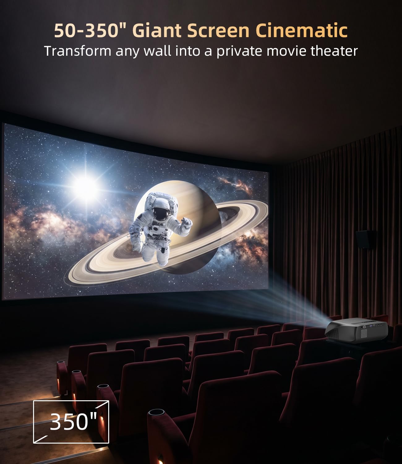 Daytime 4K Smart Projector 1800 ANSI Ultra Bright, Android TV 11.0 Home Theater Projector with WiFi6 and Bluetooth, HDMI, USB, WLAN, Ceiling Mount for Games Consoles, Business, Artwork, Golf Simulator