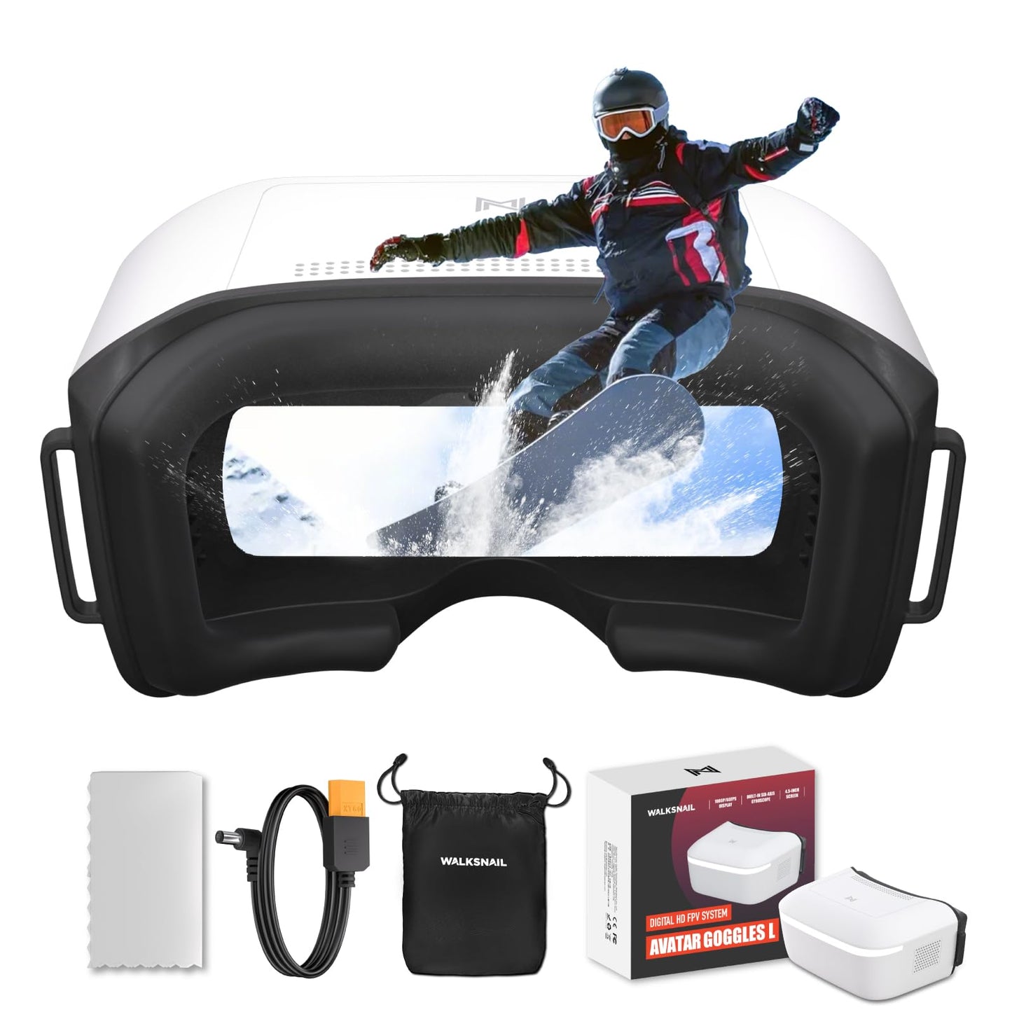 CADDXFPV Walksnail Avatar HD FPV Goggles L – 1080p 4.5-Inch Screen, Head Tracking, Immersive Flight Experience, PPM Signal, Micro SD Slot, Lens Customization, Compatible with All Walksnail VTX Kits