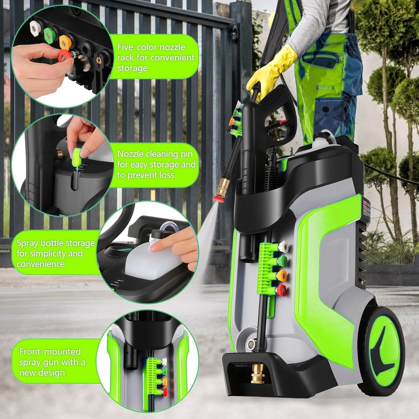 5000PSI Pressure Washer 4.0GPM High Power Washer with M22-14mm Pressure Hose 33FT,Powerwashers with 1/4" QC Compatible Surface Cleaner, 5 Nozzle and Soap Bottle for Home,Car,Patio (Green)