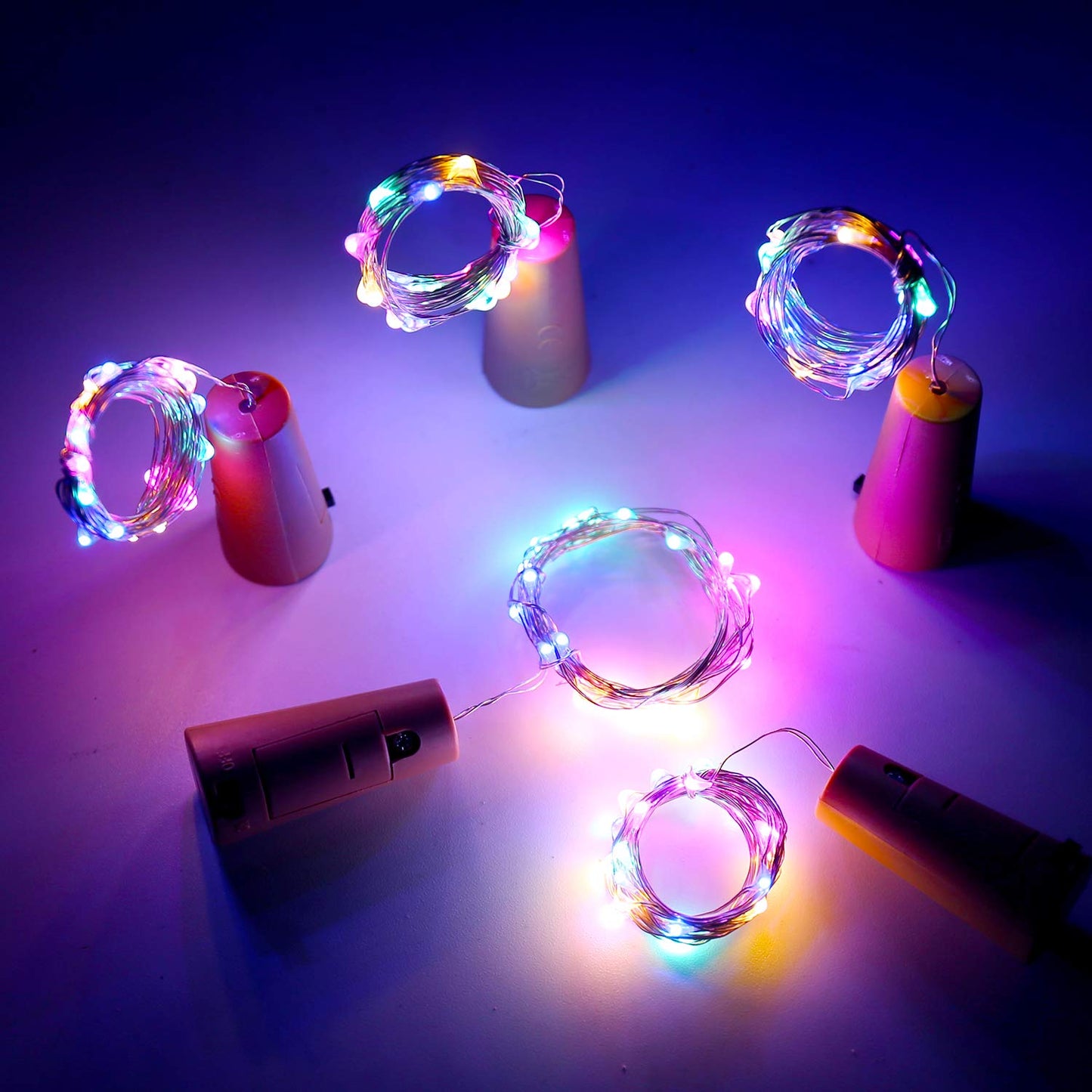 Aluan Wine Bottle Lights - 10 Pack, 20 LED, Waterproof, Copper, Multicolor, Model BL00, Ideal for Parties and Weddings