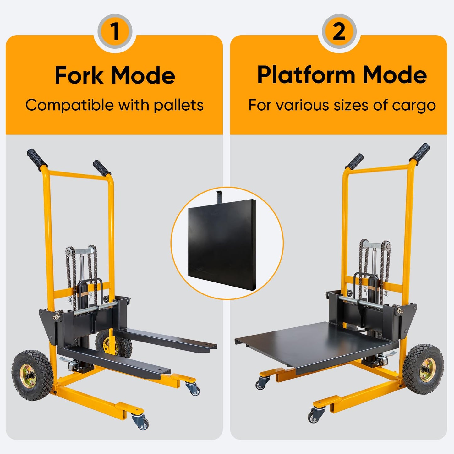 Foldable Hydraulic Material Lift Stacker, 450lbs 35.8" Max Lift, Portable Pallet Truck Dolly w/Swivel Casters, Adjustable Forks, Fork Lift Table Cart, Pallet Jacks & Trucks for Warehouse, Shop