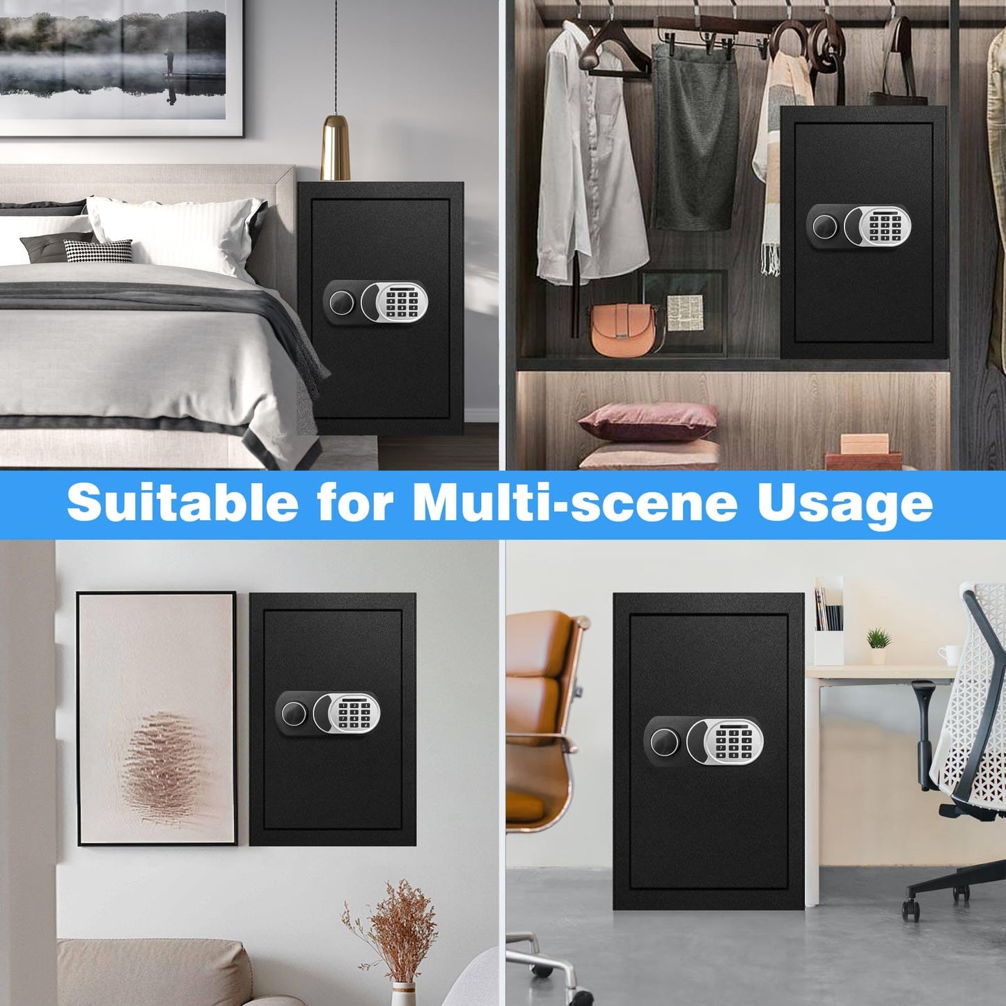 3.0 Cuft Fireproof Waterproof Home Safe, Anti-Theft Safety Box with Digital Keypad, Smart Alert System, LED Interior Light, Fireproof Bag and Spare Keys, Secure Storage for Cash Documents Valuables