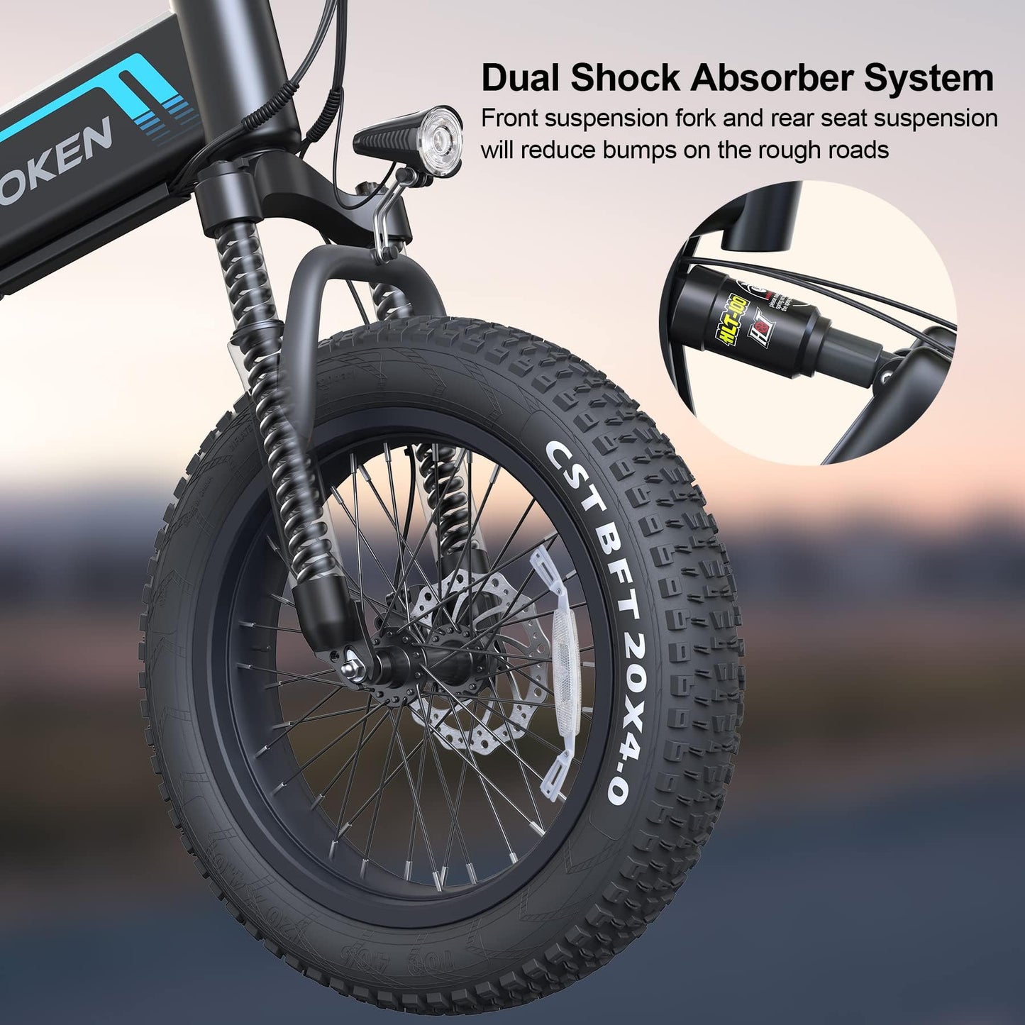 Wooken Folding Electric Bike, 20''X4.0 Fat Tire Electric Bike for Adults,Peak 750W Foldable E Bike with 48V 10Ah Battery,Professional 7 Speed, Full Fuspension, 20MPH Ebike for Mountain Beach Snow