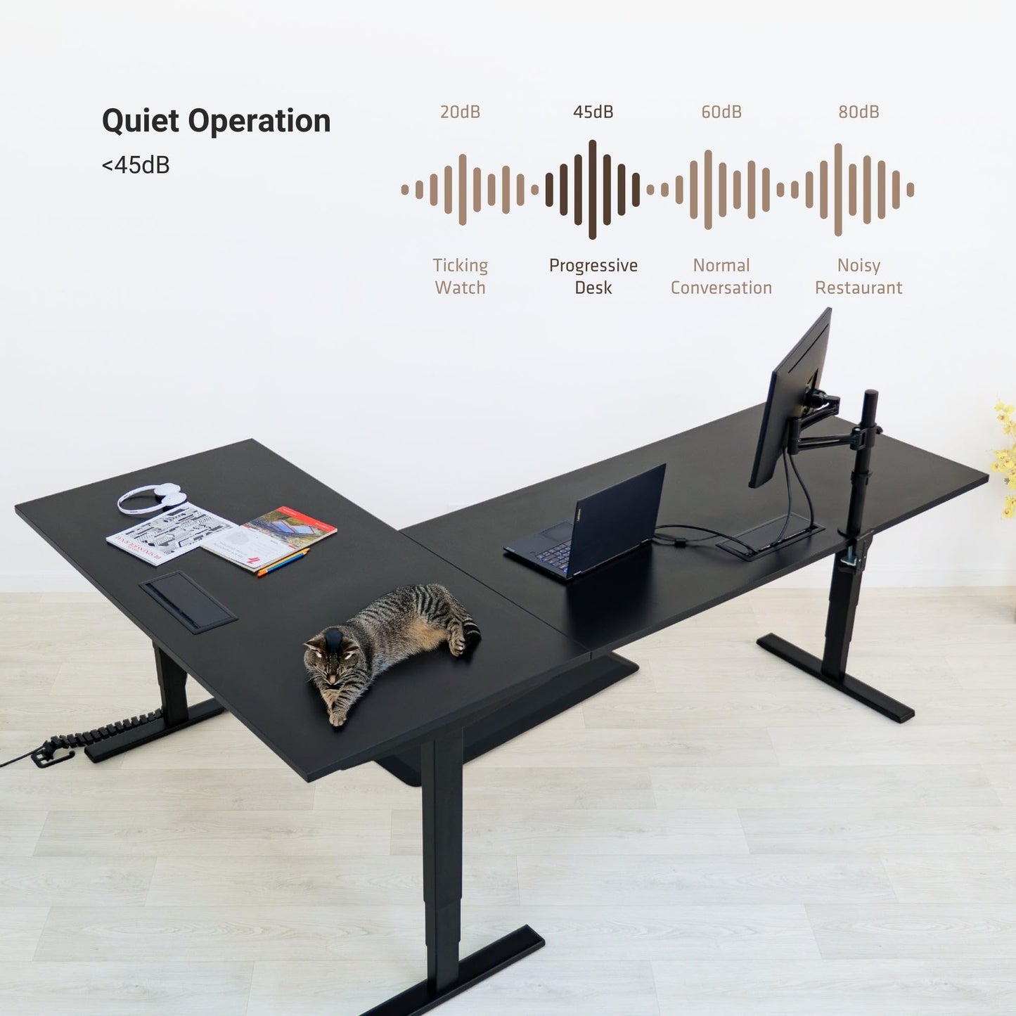 Progressive Desk L Shaped Height Adjustable Standing Desk 78" x 48" - Corner Computer Desk - Electric Stand Up Rising Workstation - Gray Frame/Bright Beech Top