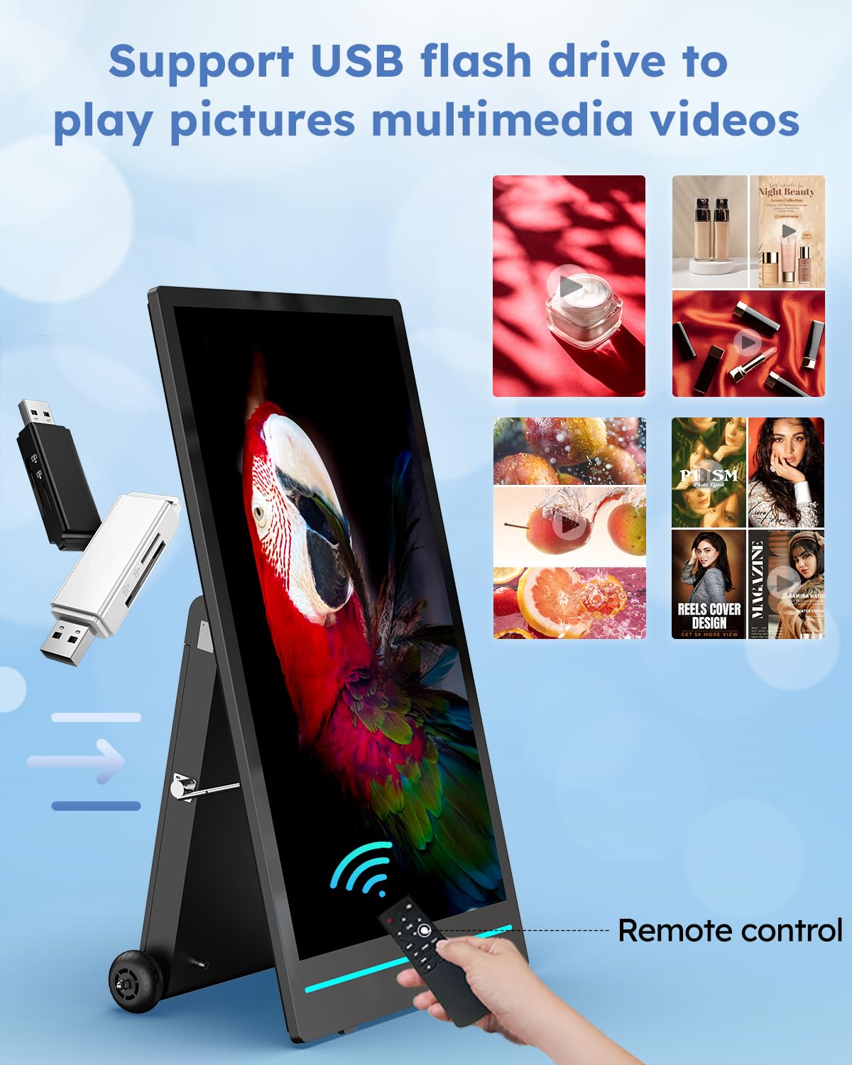 SIOXCFZ 55 inch Outdoor Mobile Digital Signage Display, LCD IP65 Waterproof Advertising Display Kiosk with Rechargeable Battery, Brightness Auto-Adjustment and Impact Resistant Screen
