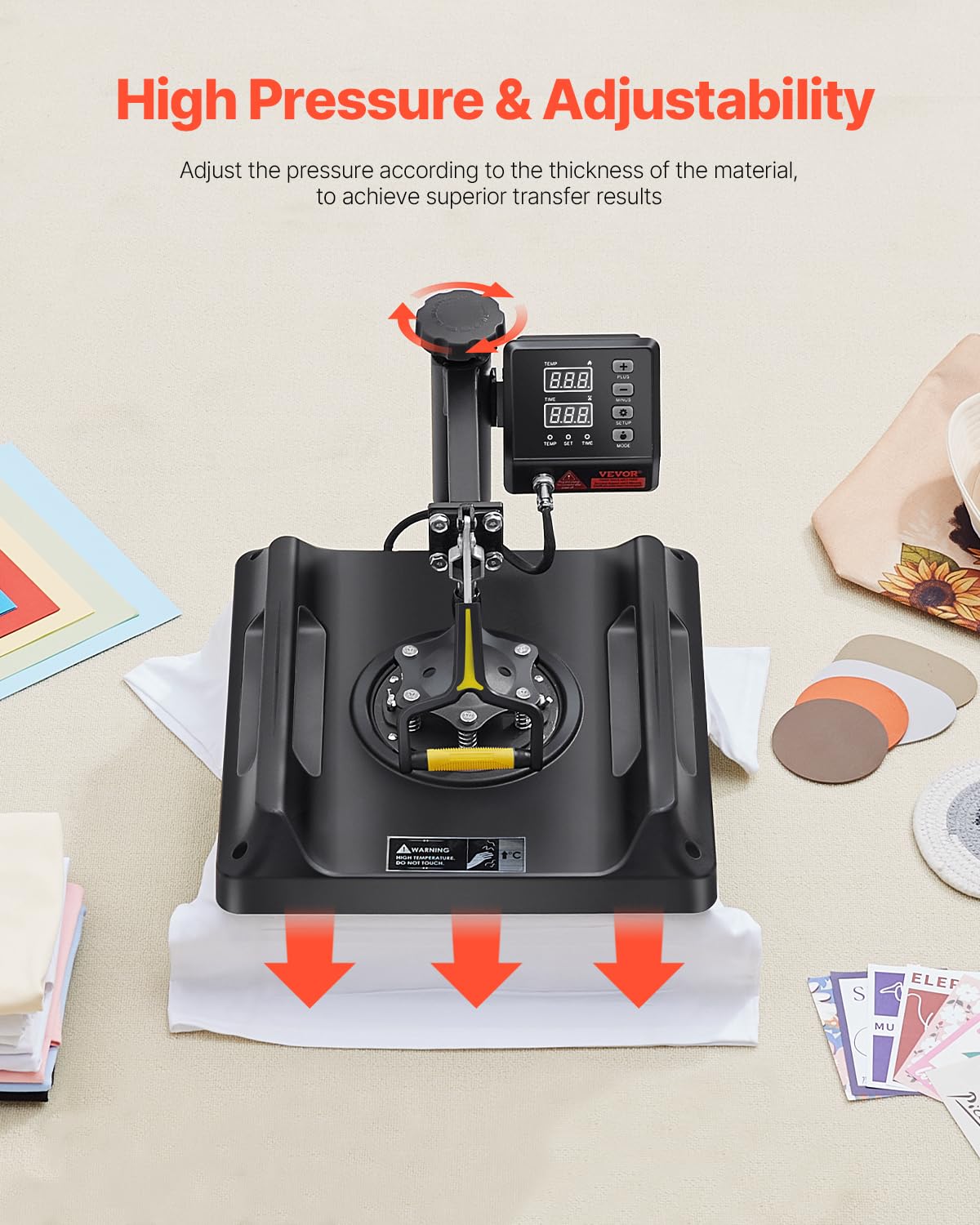 VEVOR 8 in 1 Heat Press Machine 15x15 Inch, 360° Swing Away Tshirt Press, Digital Professional Sublimation Heat Transfer for T Shirts Hat Cap Mug Plate