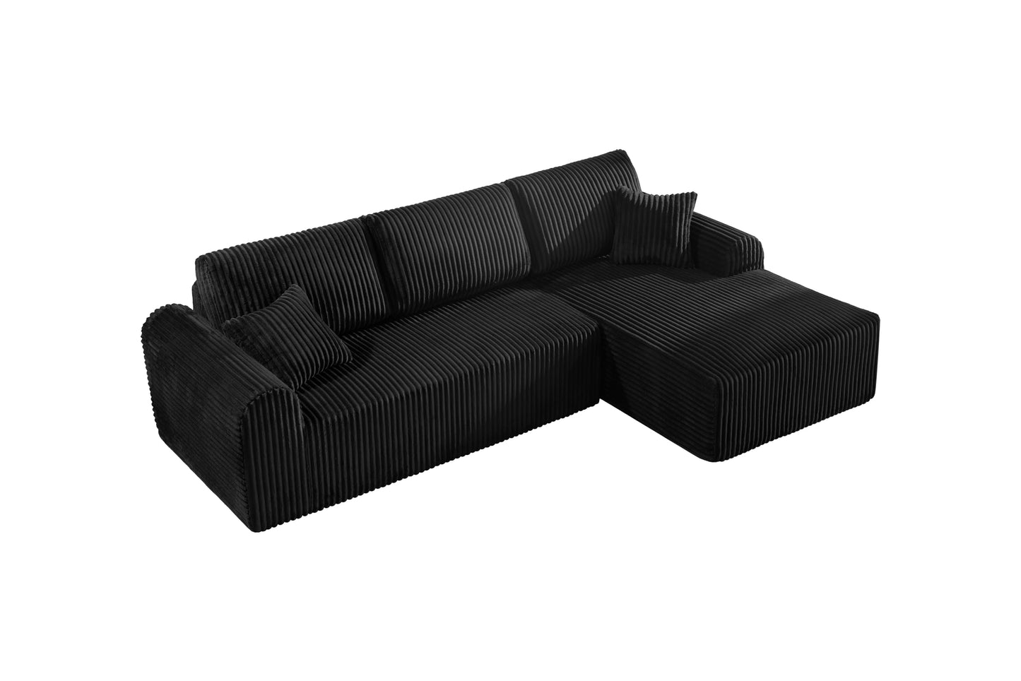 109-Inch L-Shaped Right Facing Boneless Corner Sofa 2 PCS Modular Sectional Cloud Sofa Couch with Chaise Lounge and Toss Pillow, Corduroy Boneless L-Shaped Couches