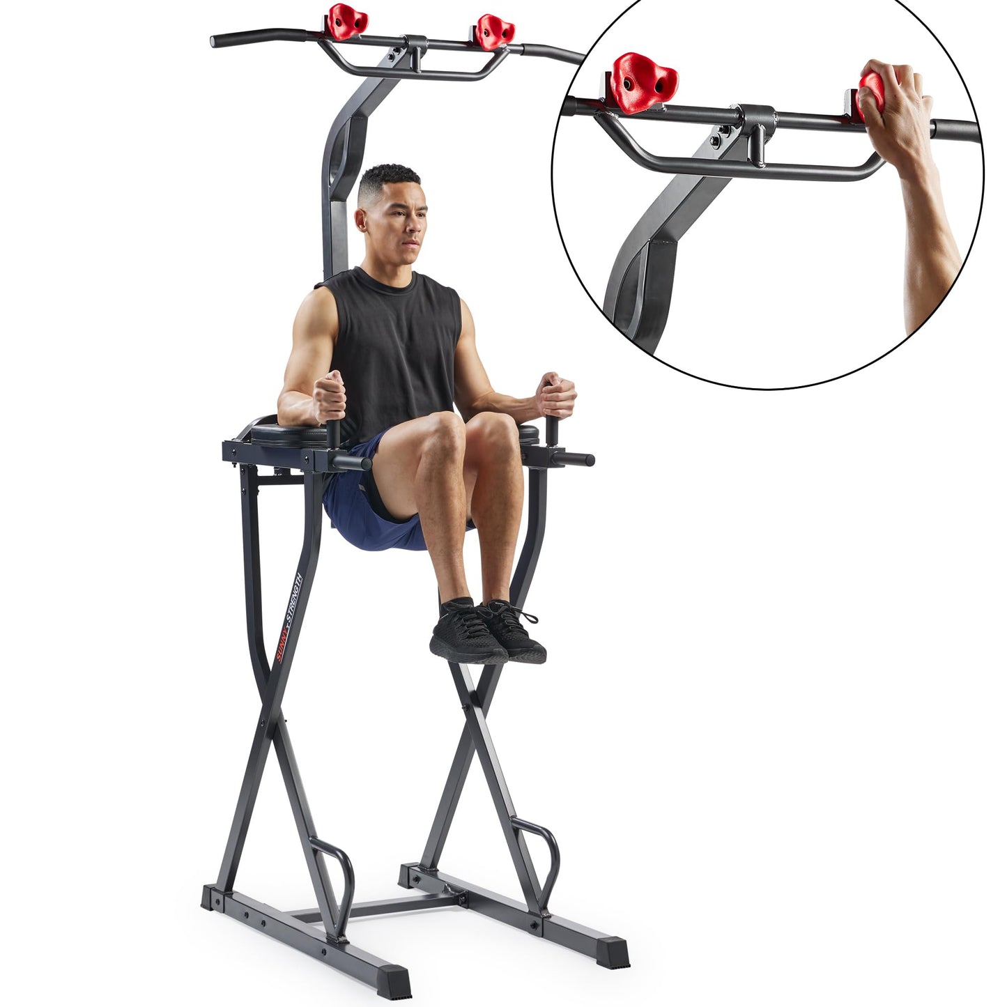 Sunny Health & Fitness Captain’s Chair Full Body Multi-functional Power Tower with Adjustable Pull-Up Bar, Rock-Climbing Grip, Dip Station, Push-Up Bar, Total Home Gym Strength Training - SF-XF922081