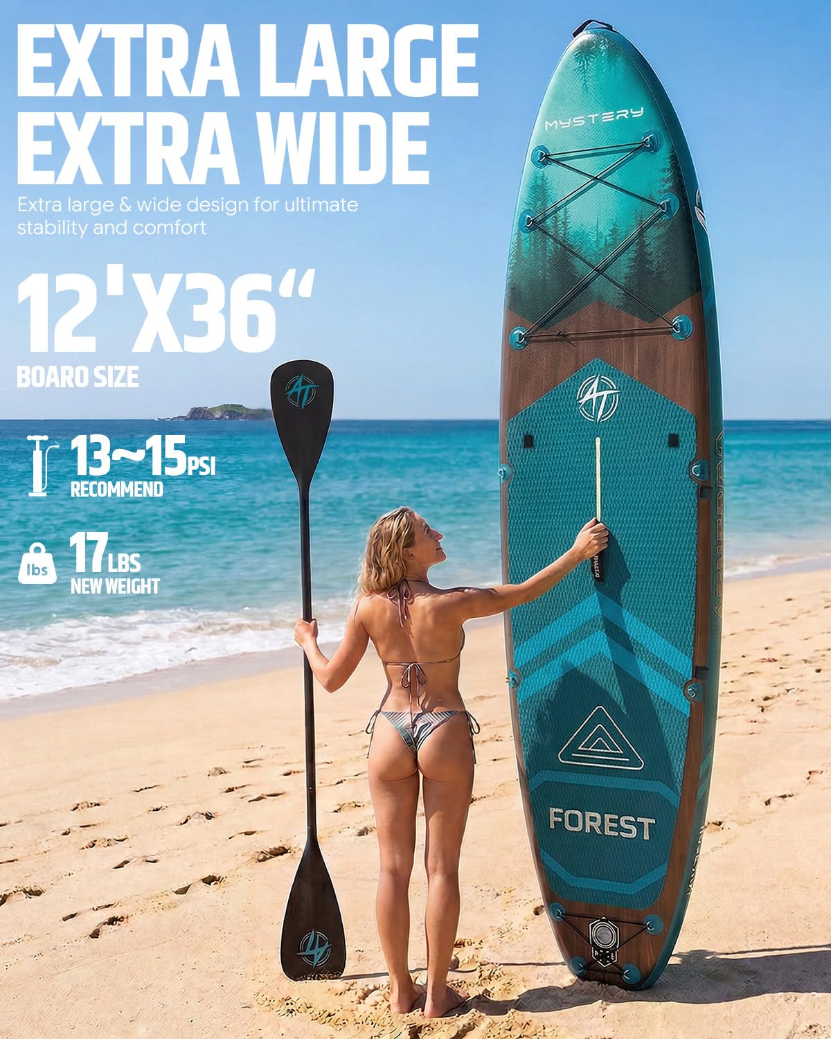 12'x36 Inflatable Paddle Board, 500lbs Extra Wide Stand Up Paddleboard for Adults with Blow Up Kayak Non-Slip Stable Deck Boat, Premium SUP Accessories Kit & Backpack, Tailored 5 Fins