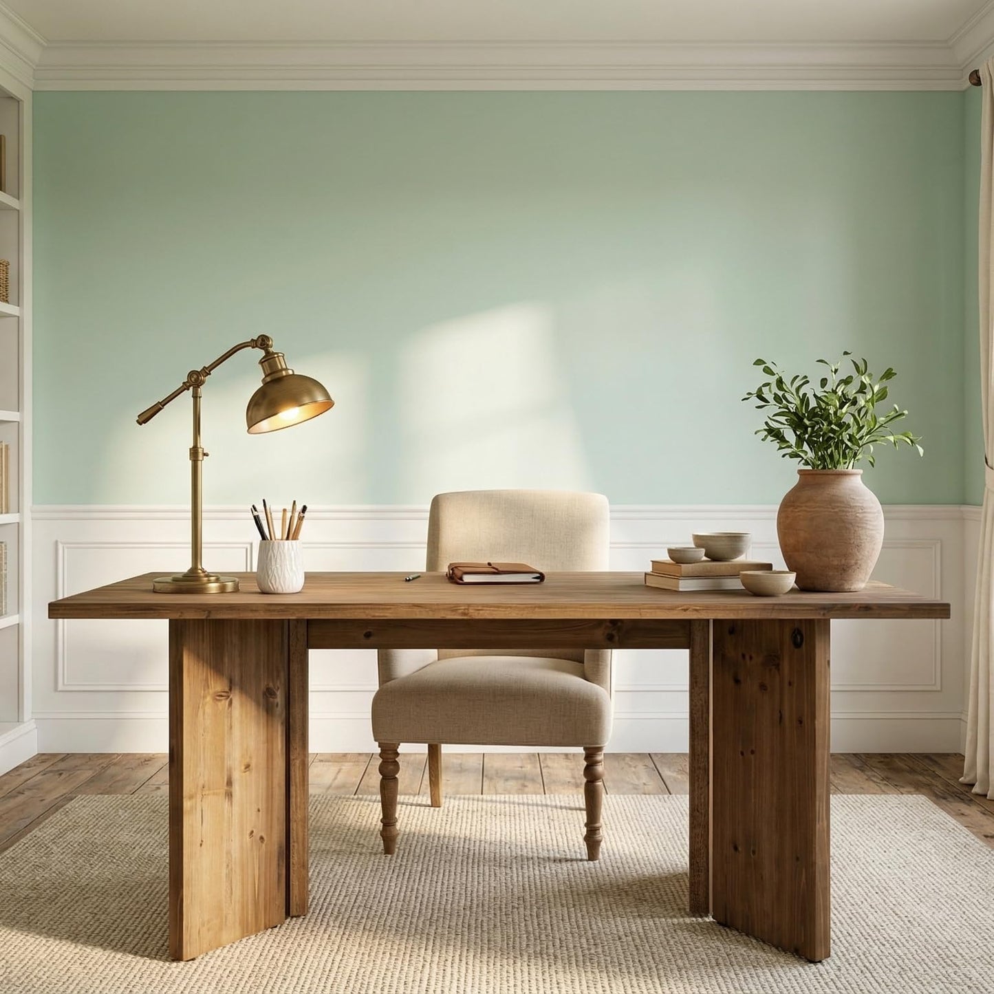 LITTLE TREE 63" Long Large Wood Desks, Solid Wood Office Desk, Farmhouse Executive Computer Desk, Home Office Workstaticon, Work Writing Table, Rustic Brown