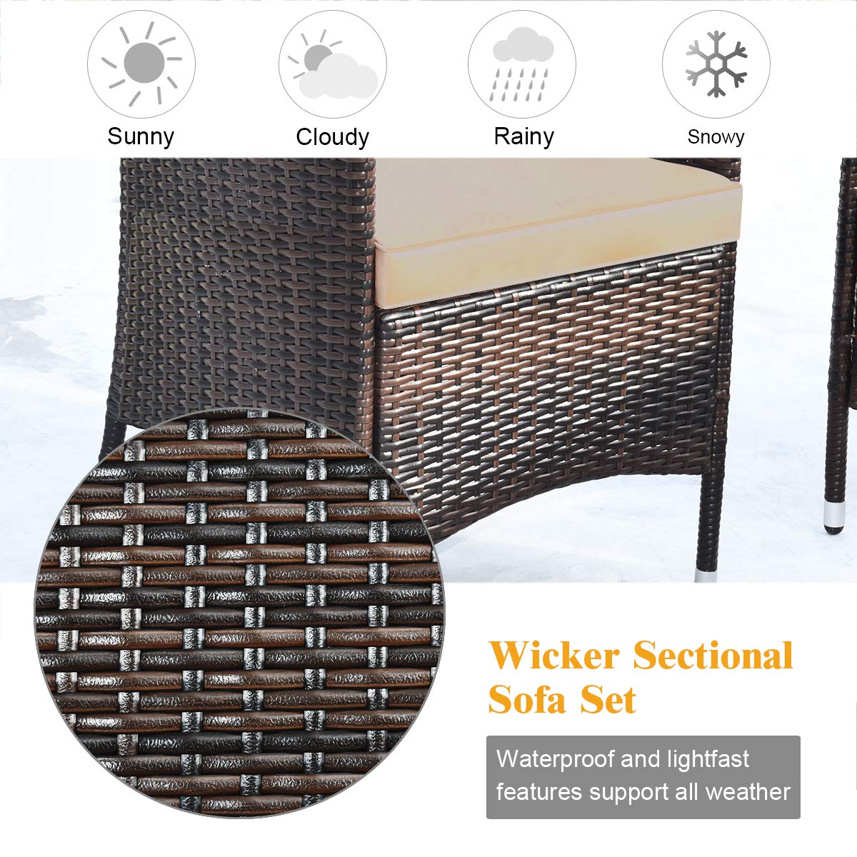 Tangkula 4-PCS Patio Rattan Conversation Set, Outdoor Wicker Furniture Set with Tempered Glass Coffee Table &Thick Cushion, Rattan Chair Wicker Set for Garden, Lawn, Poolside and Backyard (1, Brown)