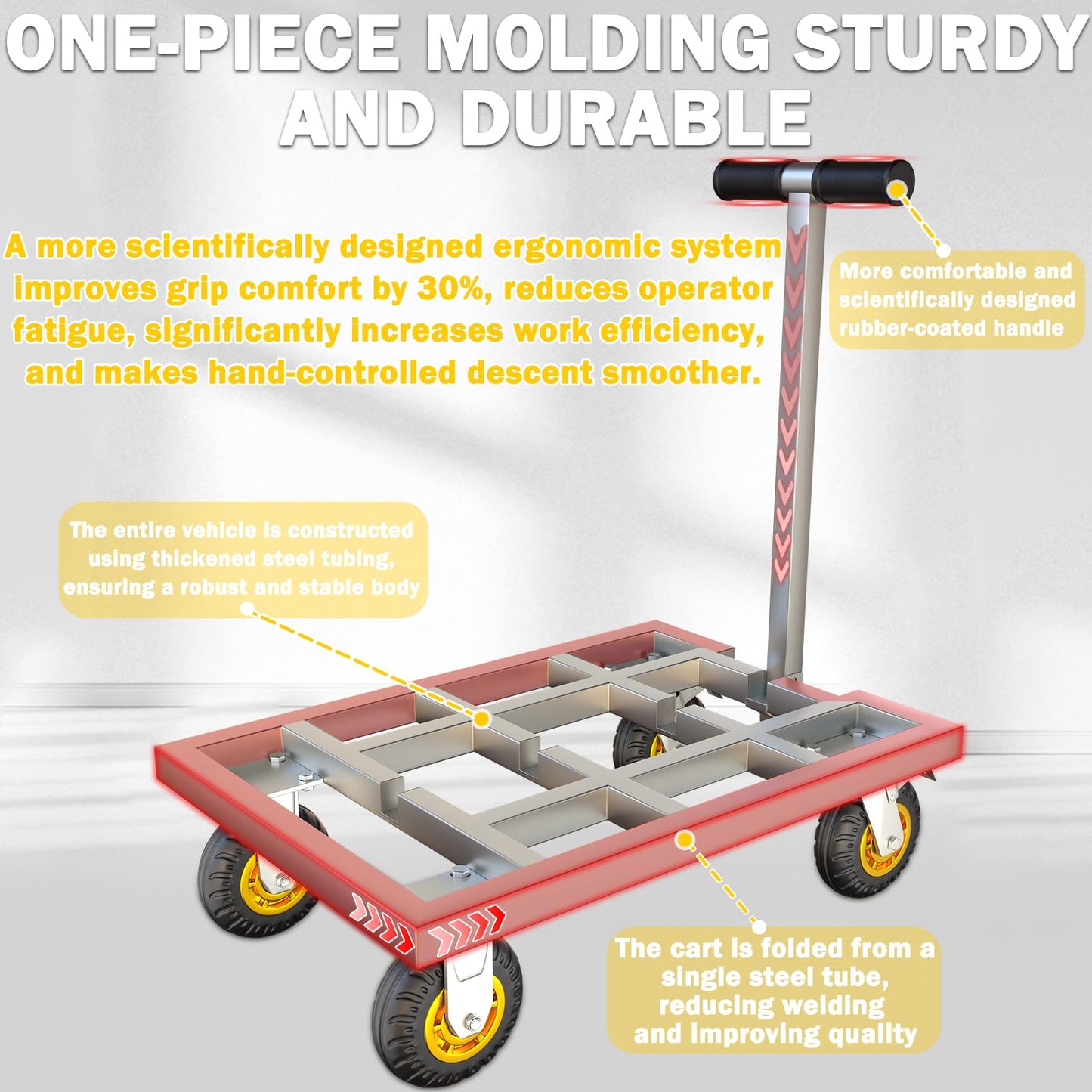 Heavy Duty Push Cart Dolly, 36 x 24in Platform Truck Flat Cart Hand Trucks, 2500lbs, Thickened Steel Pipe Integral Molding, 6" Swivel Brake Casters, Effort-Saving Design