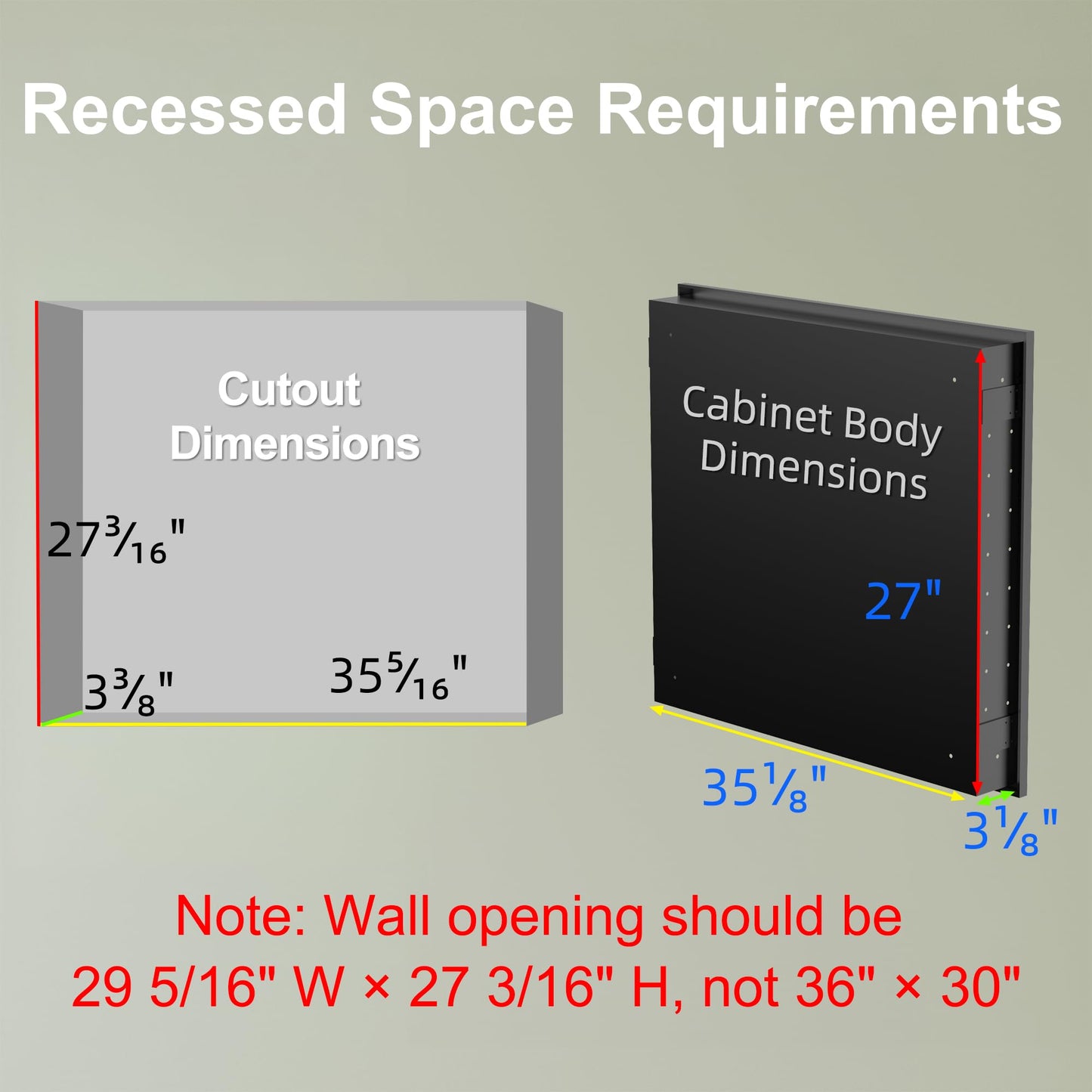 Buruis 36" x 30" Framed Medicine Cabinet with Mirror, Recessed or Wall Mounted Bathroom Cabinet, Adjustable Tempered Glass Shelves, Left/Right Open Reversible, No Assembly Required, Black