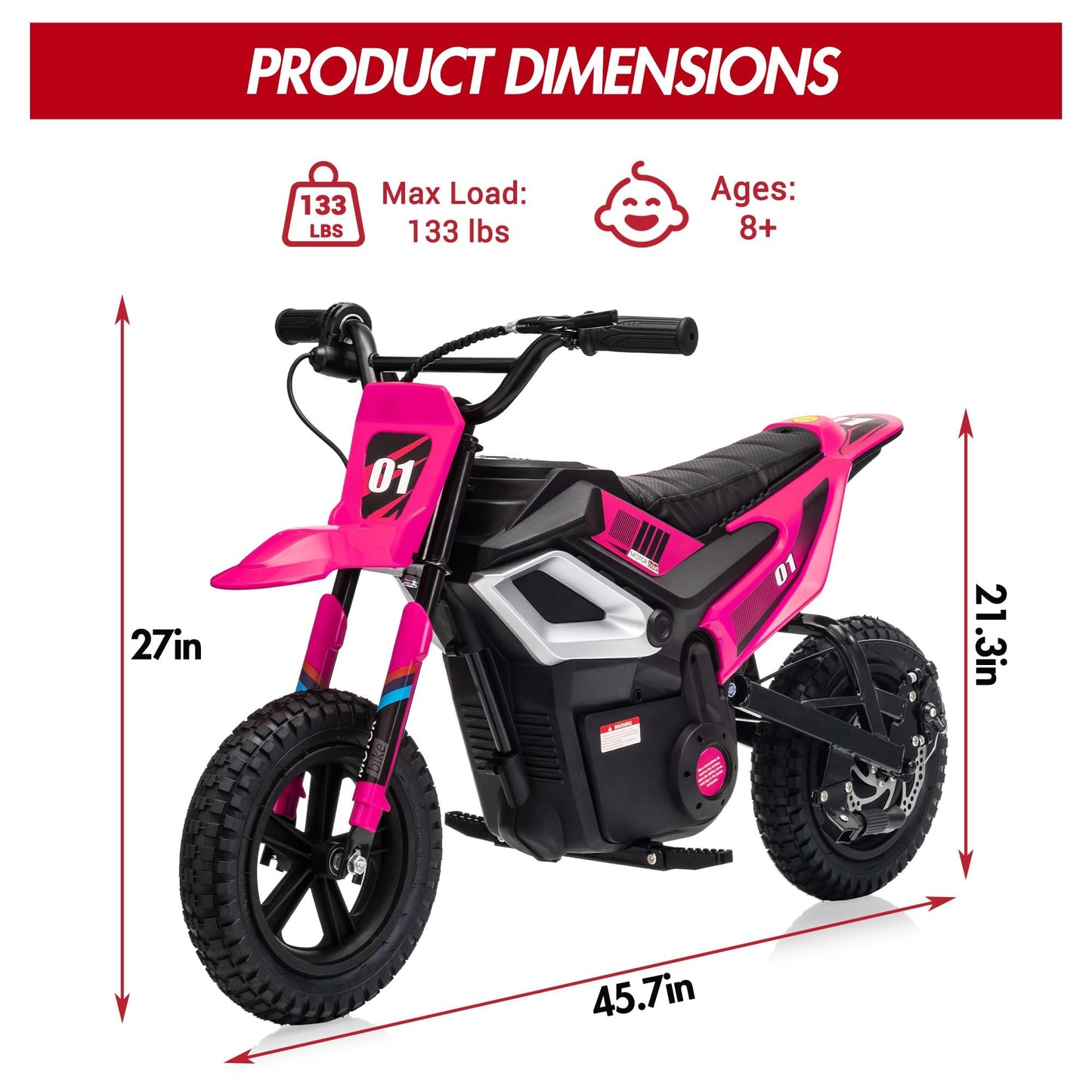 350W 24V Electric Motorcycle for Kids – Mini Dirt Bike with 13.67 MPH Top Speed, 12-Mile Range, Rear Suspension, Twist Grip Throttle, Music, and Comfortable Leather Seat