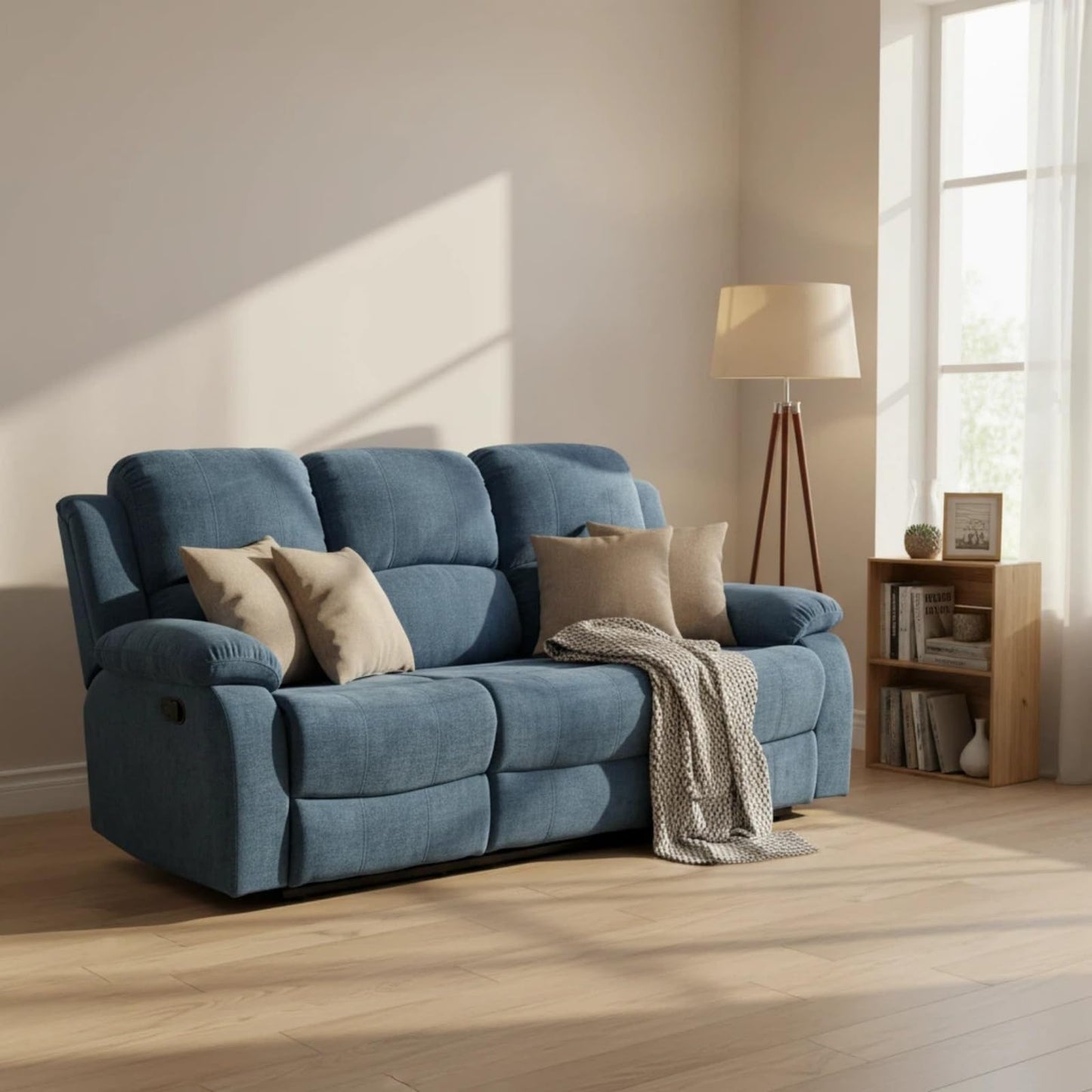 Trygoal Manual Recliner Sofa Set, Fluffy Fabric Reclining Living Room Furniture Set, Adjustable Backrest Reclining Loveseat Sofa and a 3 Seater Couch Furniture Set for Living Room, Light Blue