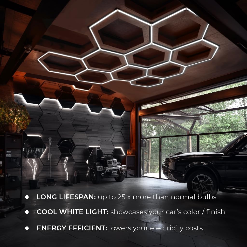 VViViD HEX-LED Modular Garage Lights 25 Tubes Kit, 19000-21000LM, 145W, Aluminum, White, Model VVHEXLED25Tube